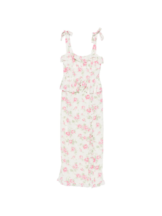 floral-print ruffled midi dress