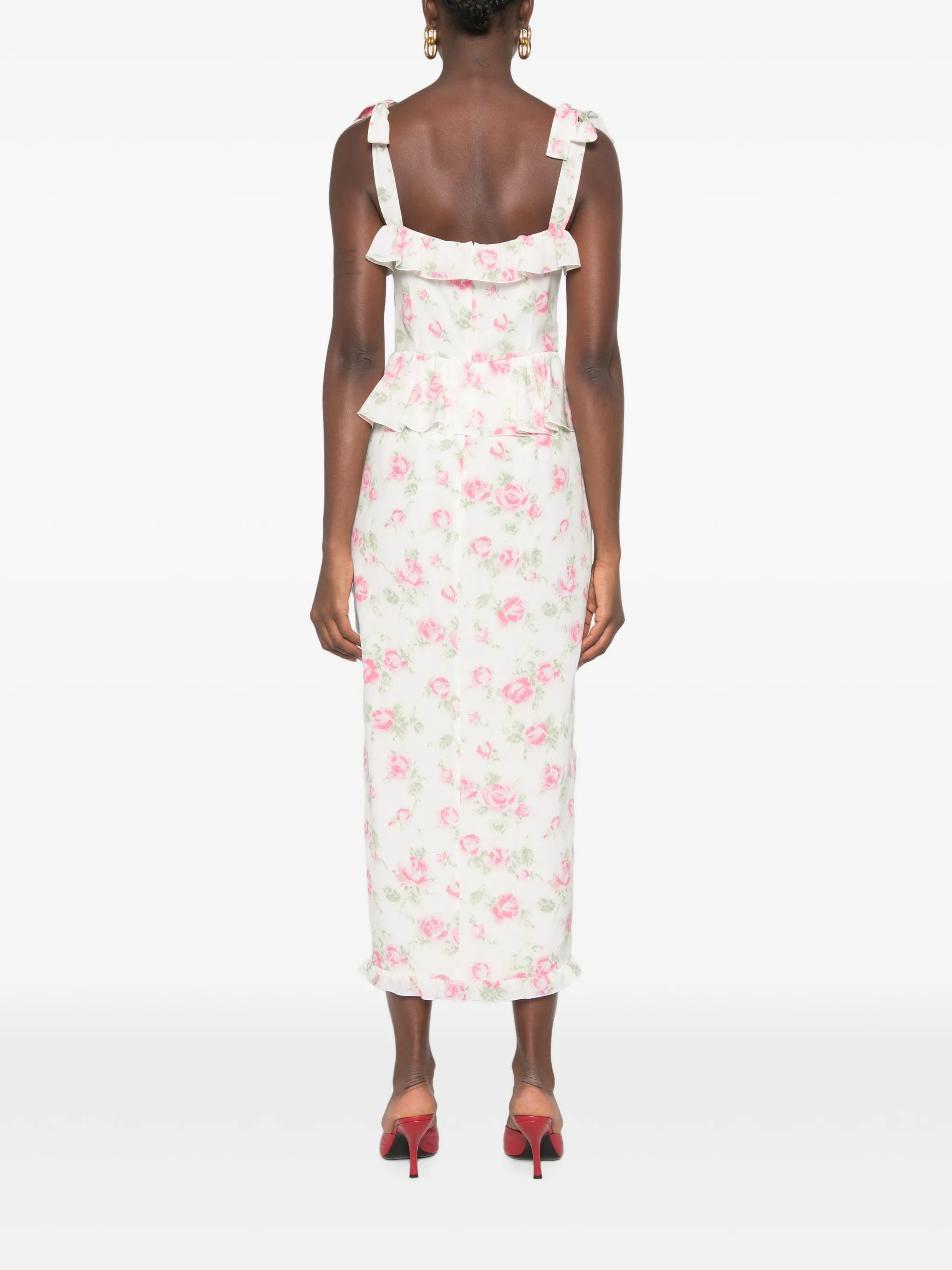 floral-print ruffled midi dress