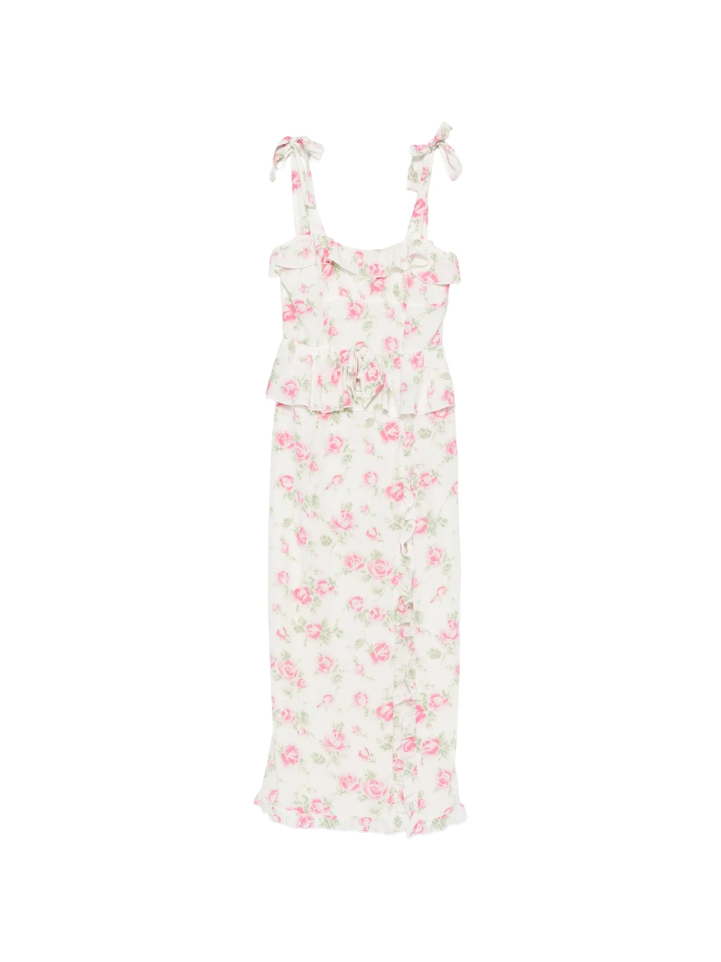 floral-print ruffled midi dress
