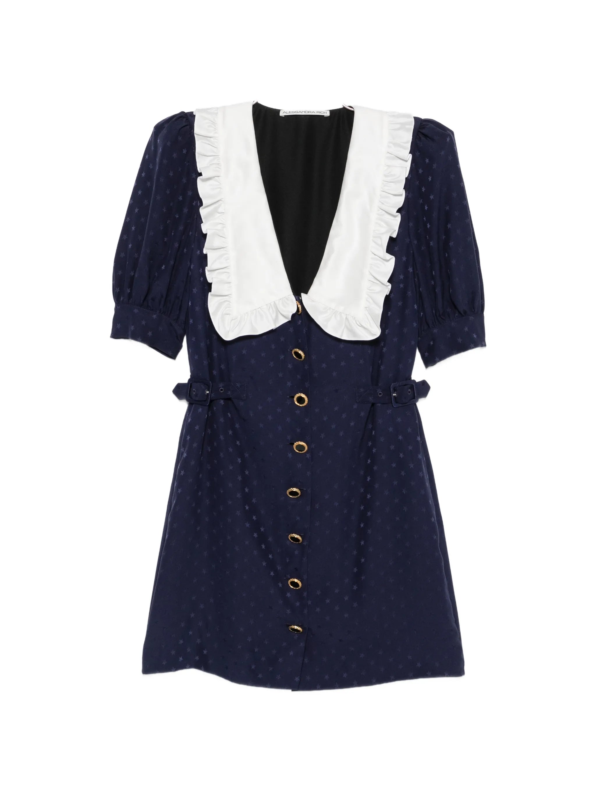 star-jacquard ruffled-collar mini dress