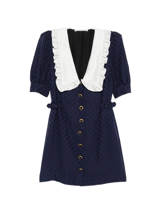 star-jacquard ruffled-collar mini dress