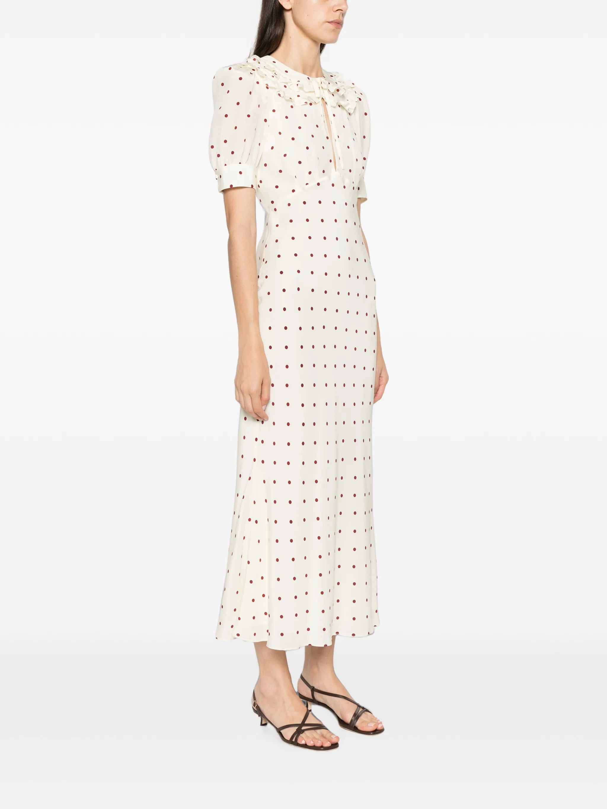 polka-dot ruffled midi dress