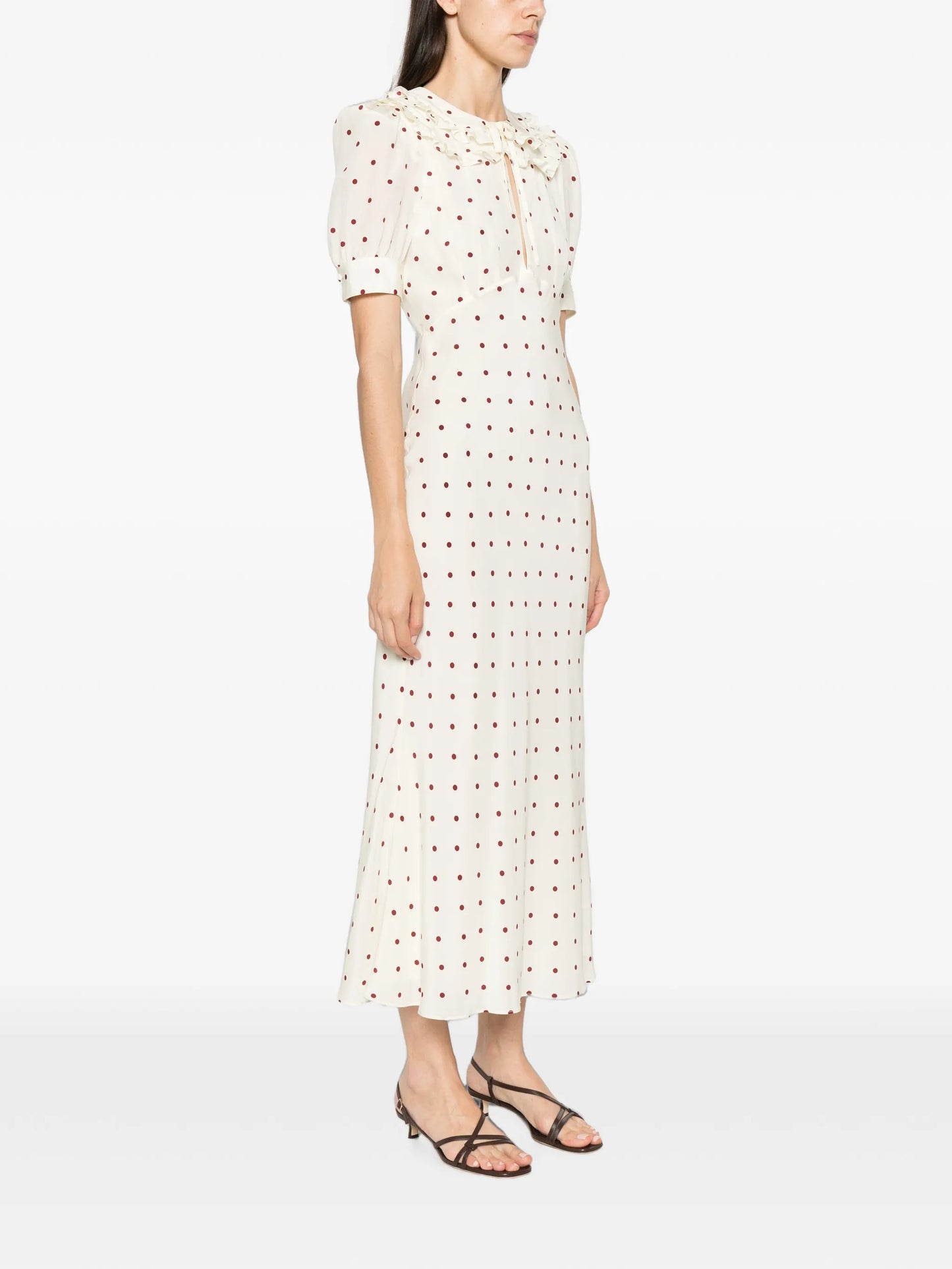 polka-dot ruffled midi dress