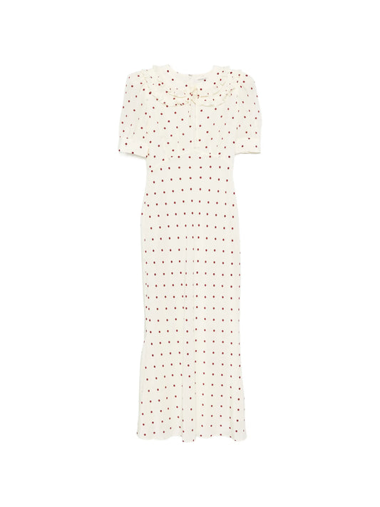 polka-dot ruffled midi dress