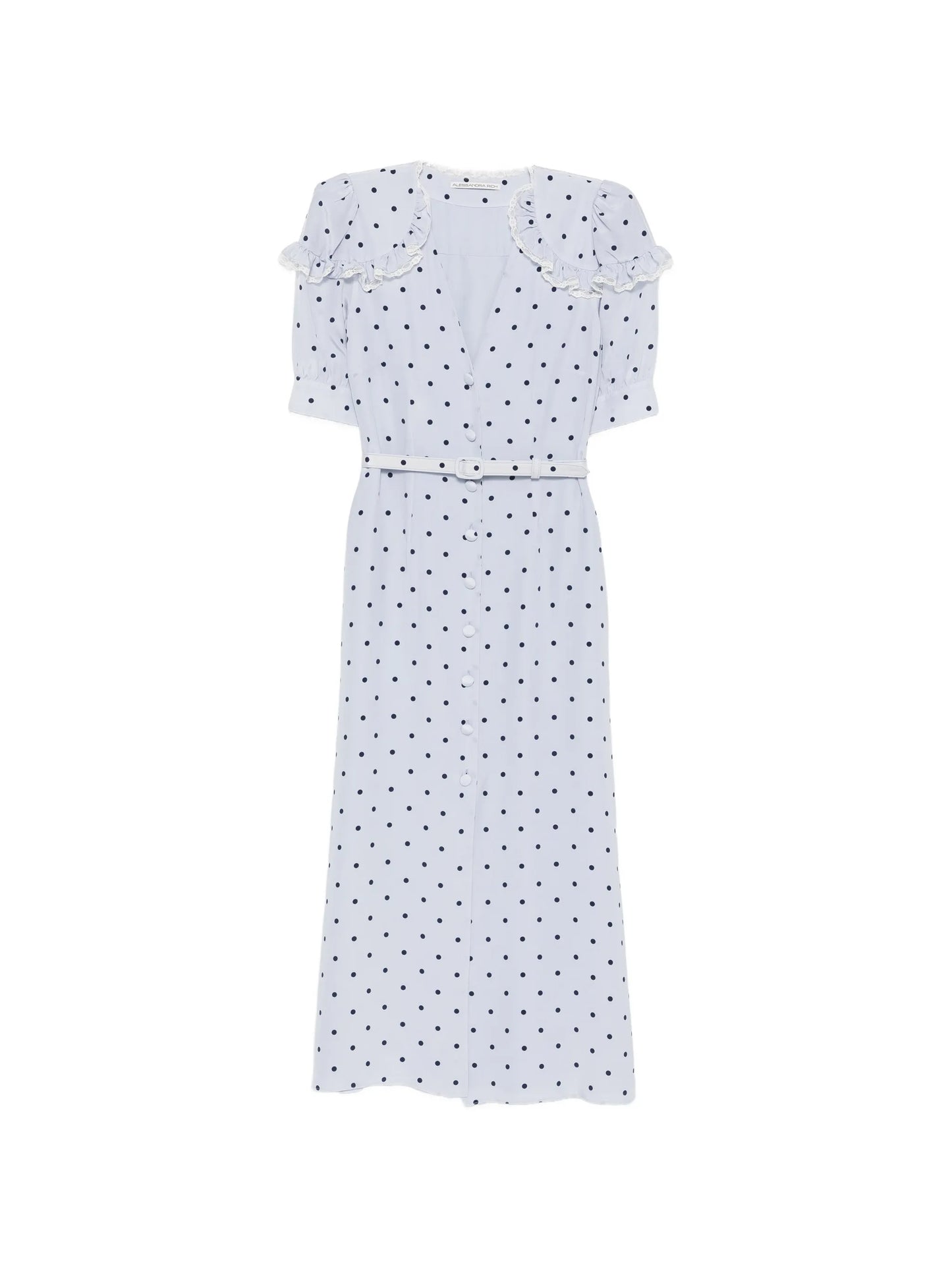 polka-dot ruffled midi dress