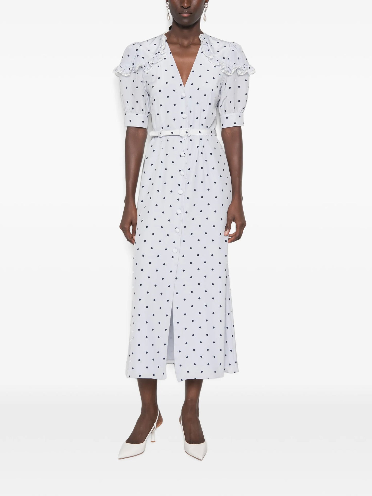 polka-dot ruffled midi dress