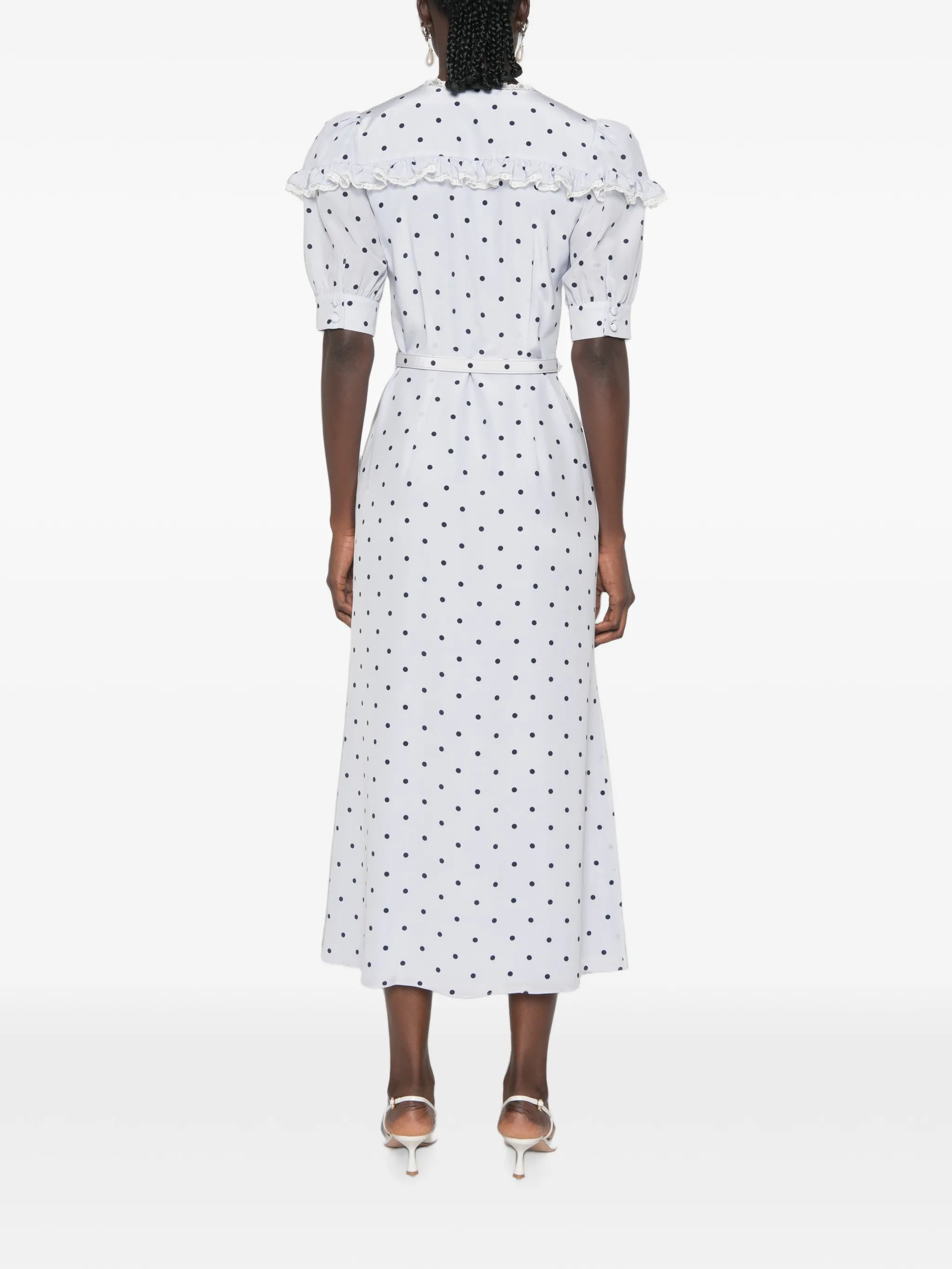 polka-dot ruffled midi dress
