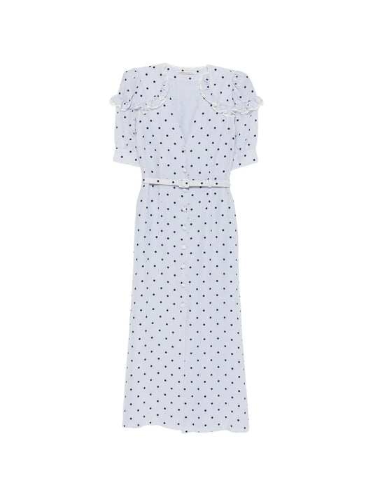 polka-dot ruffled midi dress