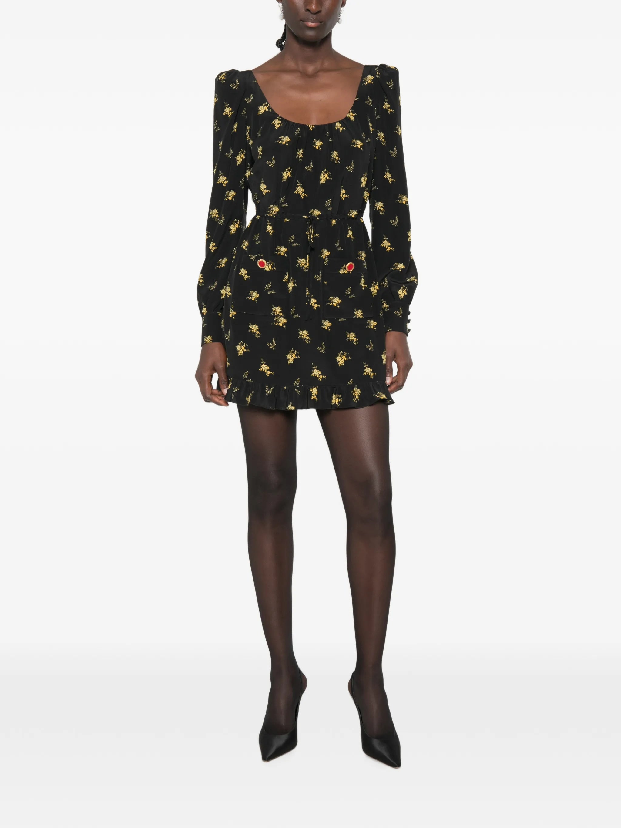 floral-print silk mini dress