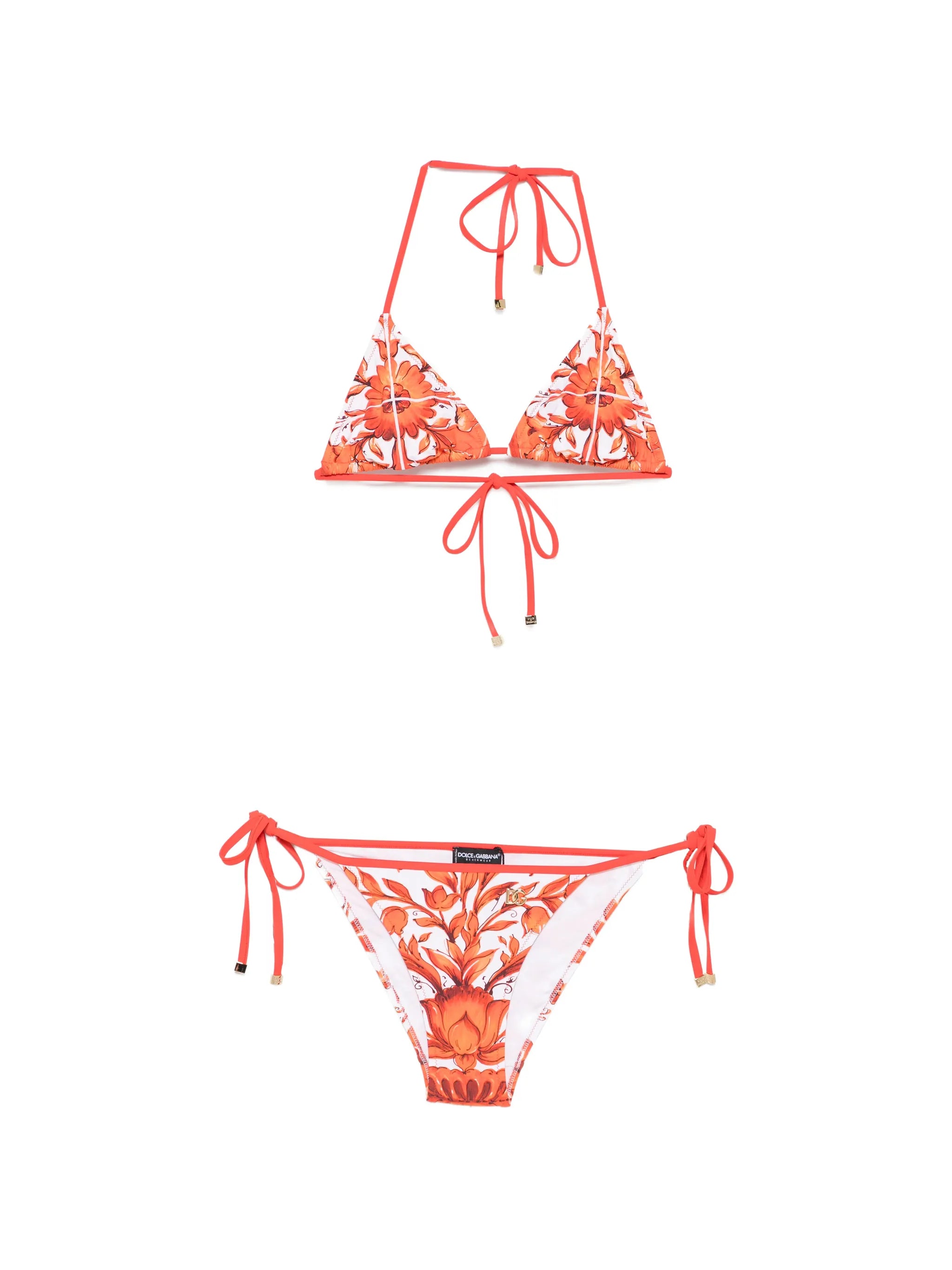 Maiolica-print triangle bikini set