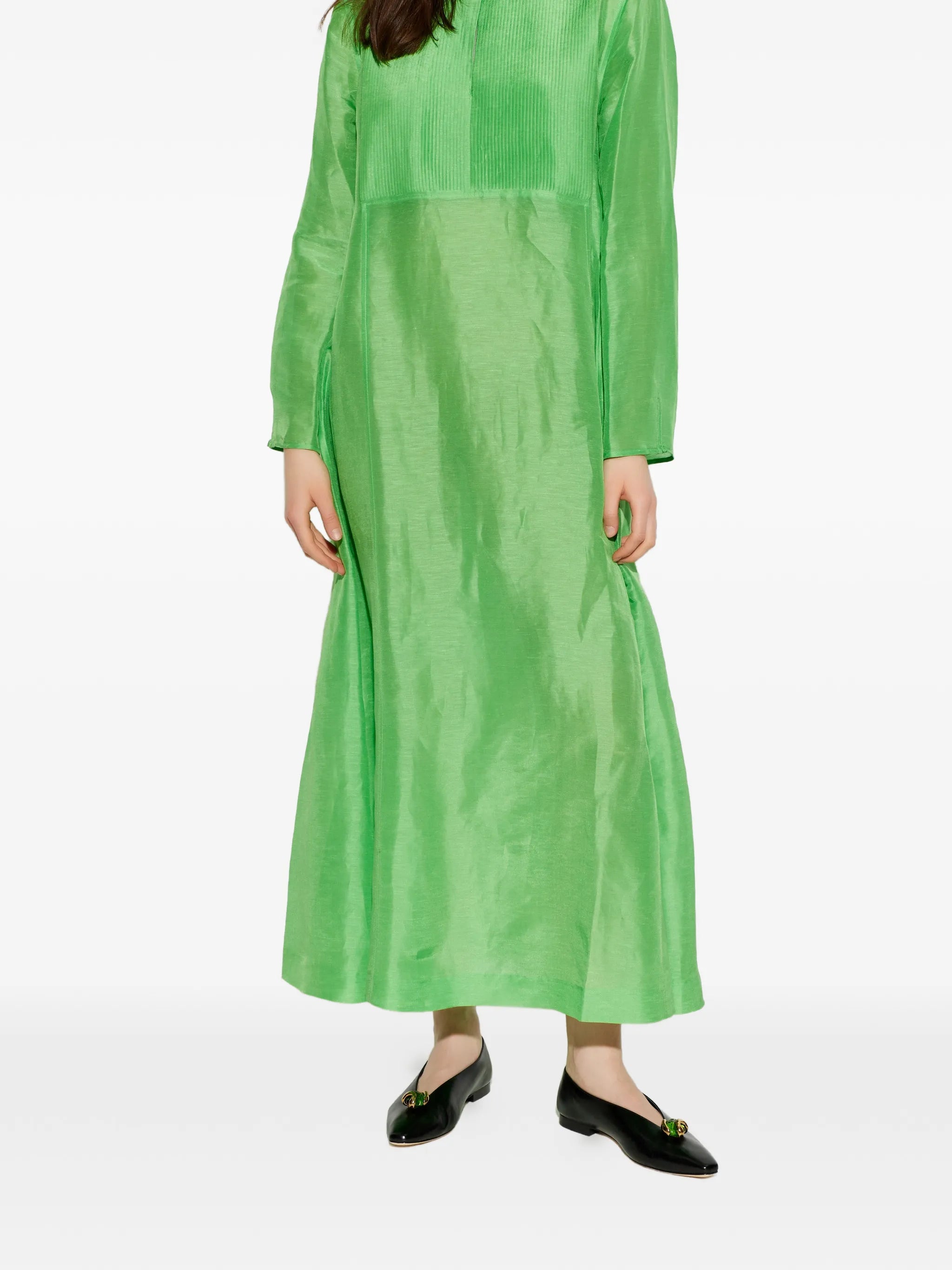 pleated-bib long-sleeve maxi dress