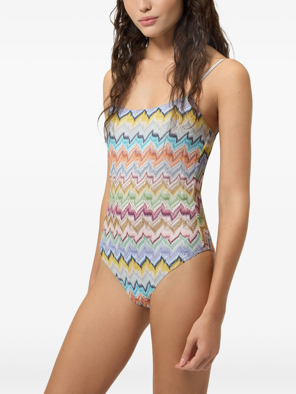 Zigzag lamé one-piece swimsuit