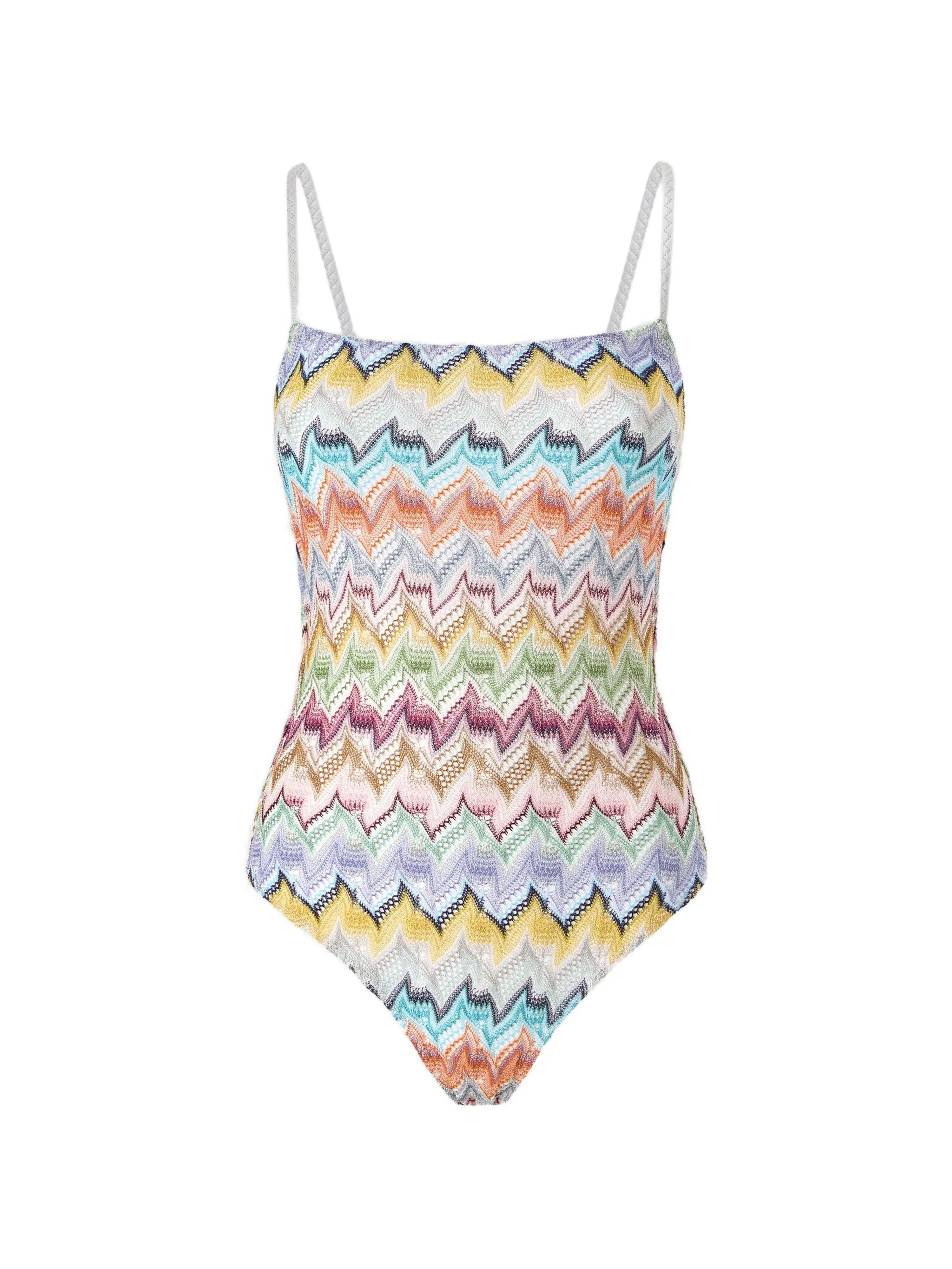Zigzag lamé one-piece swimsuit