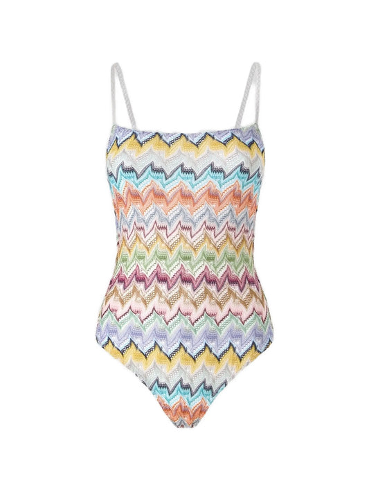 Zigzag lamé one-piece swimsuit