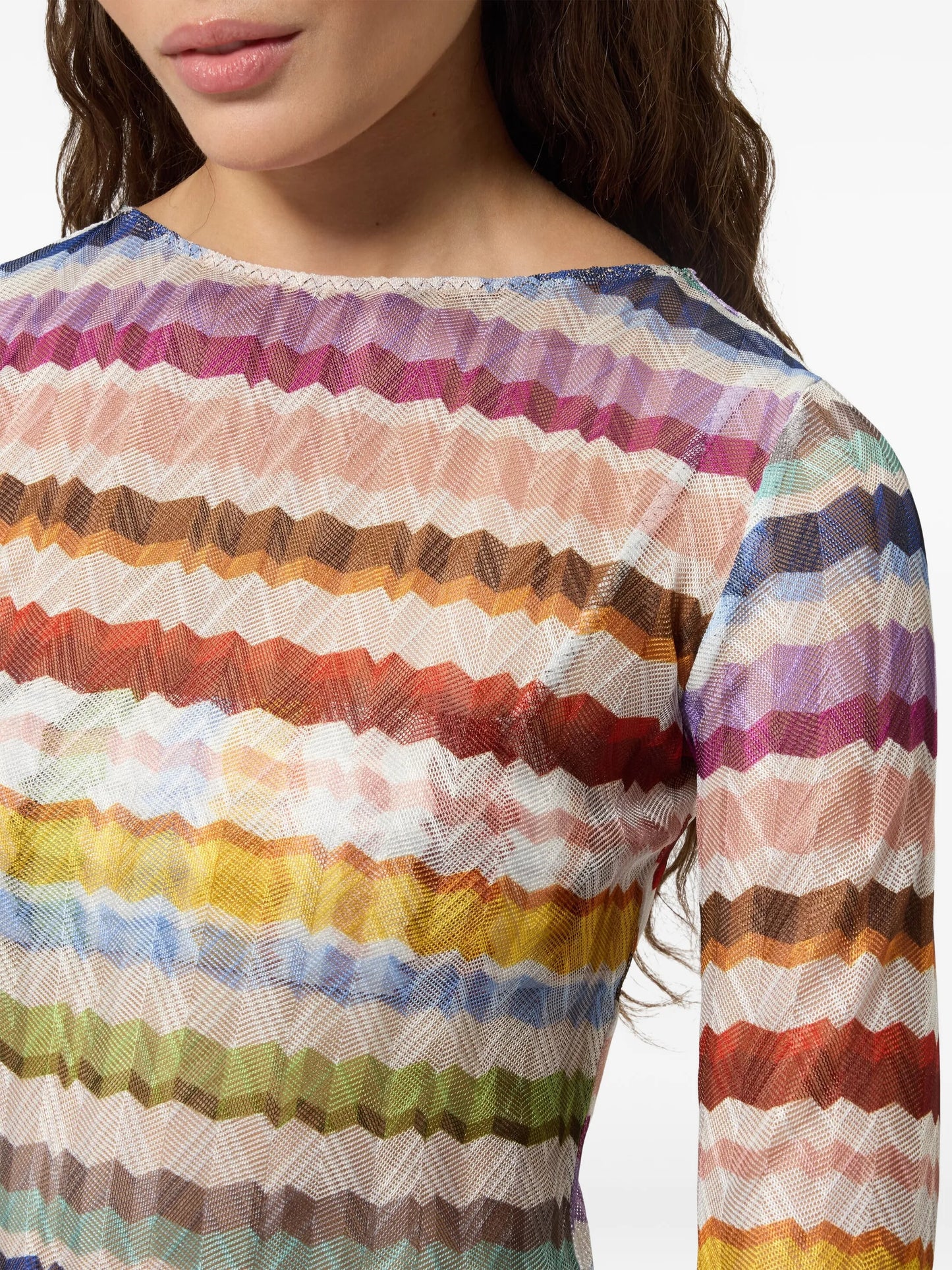 Zigzag-knit long-sleeve beach dress