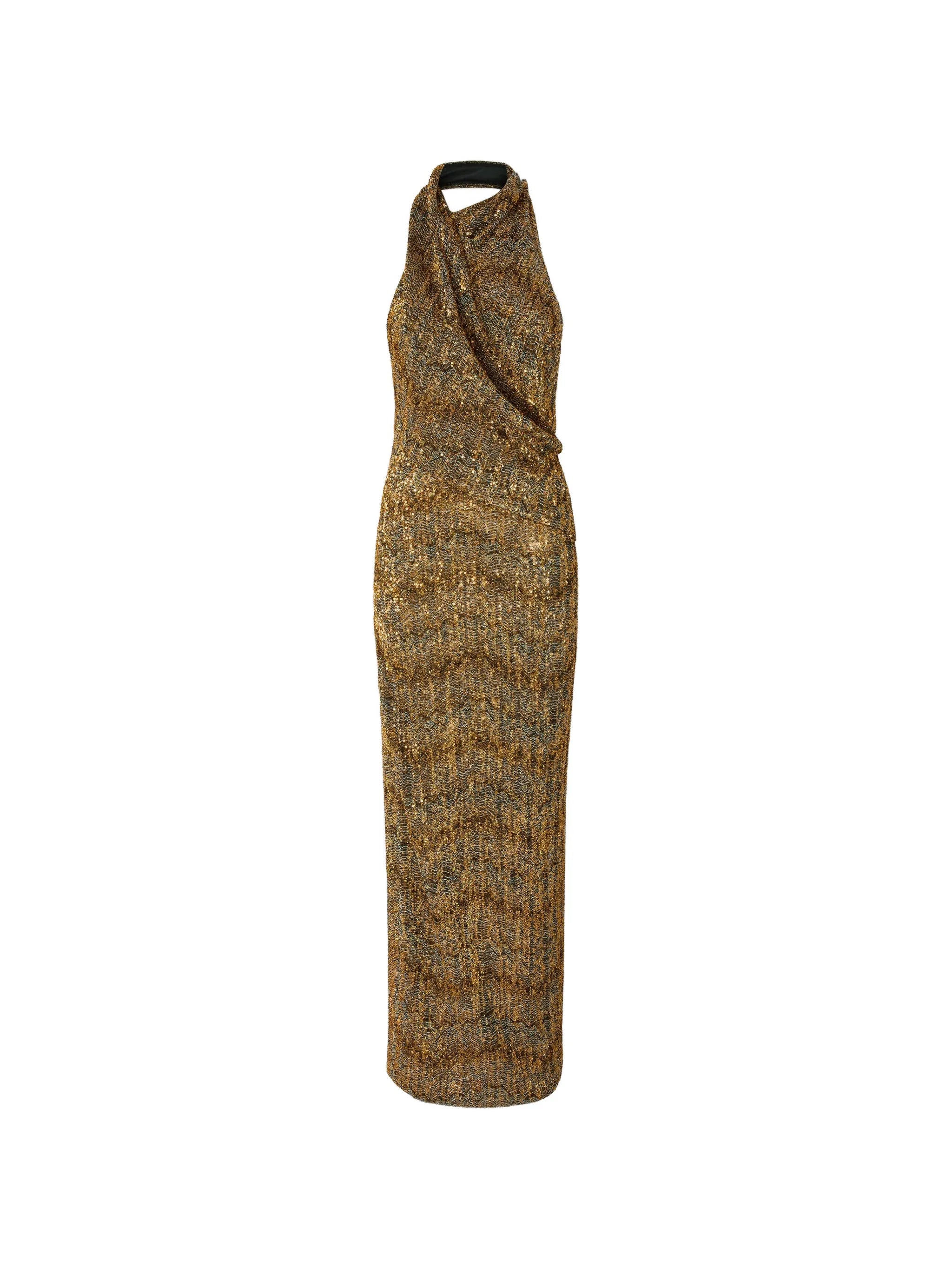 iridescent micro-sequins halter dress