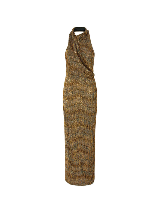 iridescent micro-sequins halter dress
