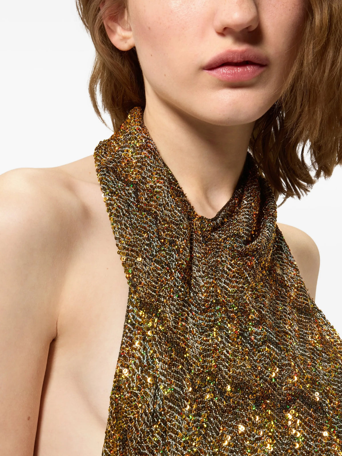 iridescent micro-sequins halter dress