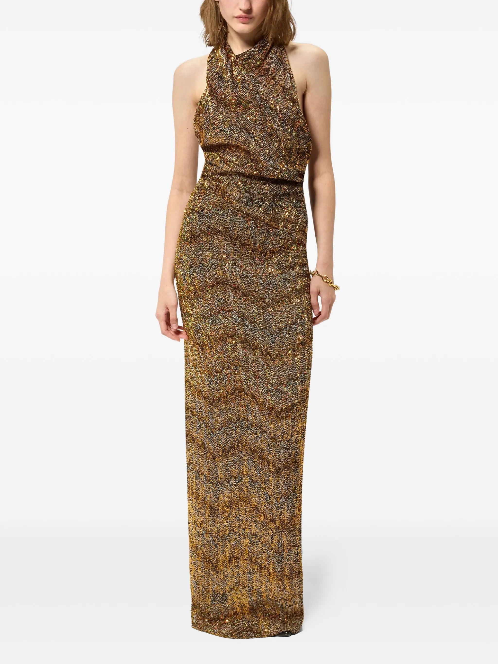 iridescent micro-sequins halter dress