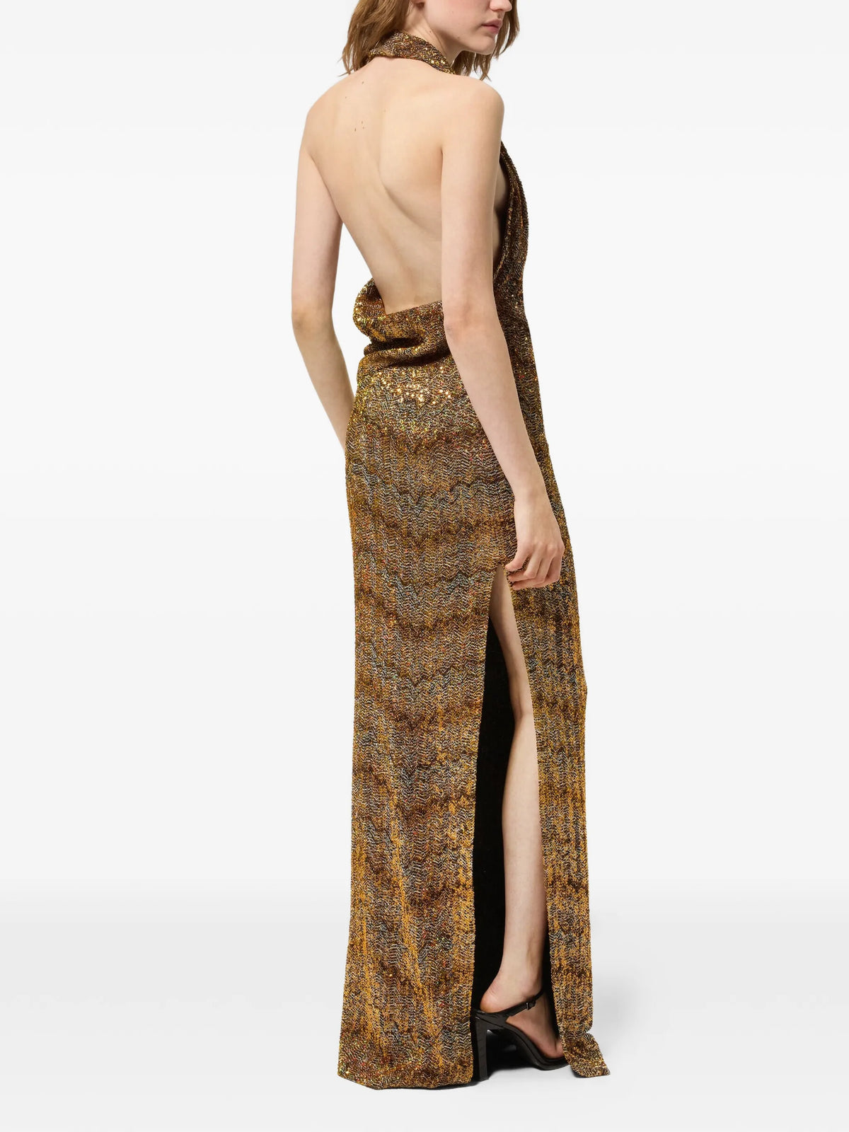 iridescent micro-sequins halter dress