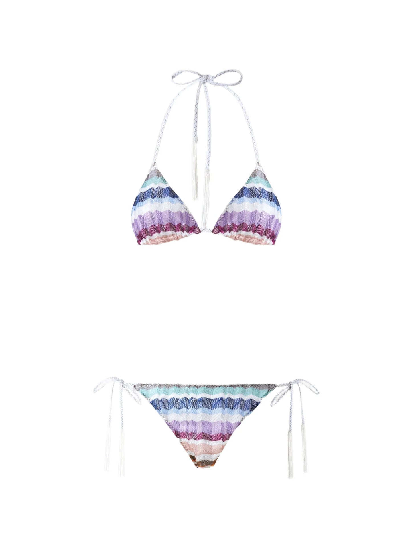 Zigzag-knit tassel-detail bikini