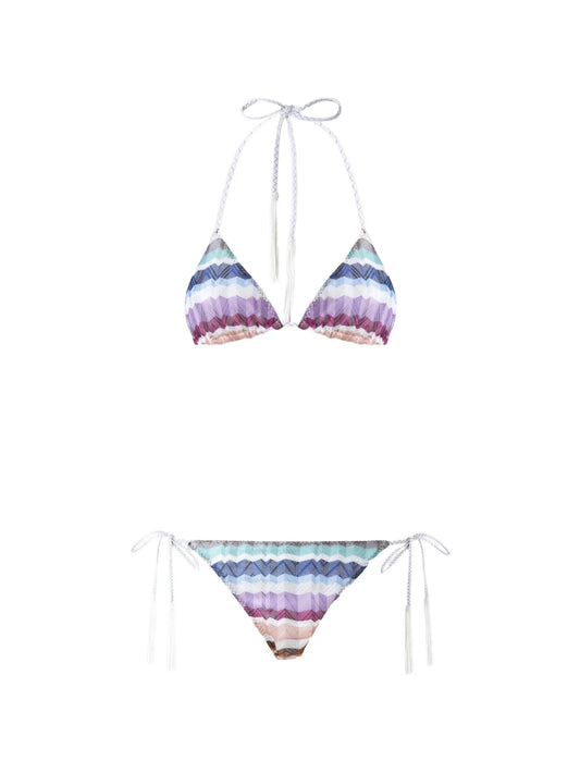 Zigzag-knit tassel-detail bikini