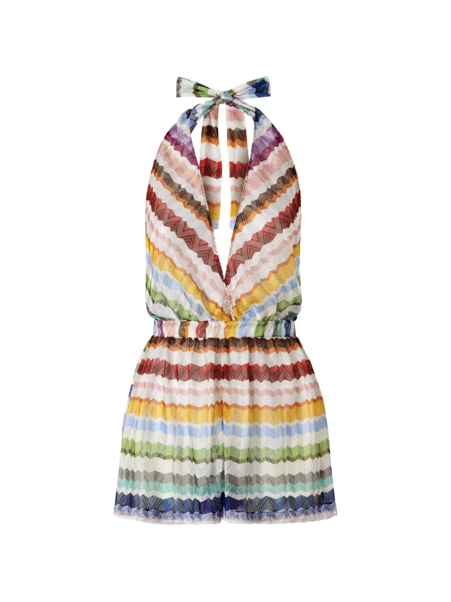 Zigzag-knit halterneck playsuit