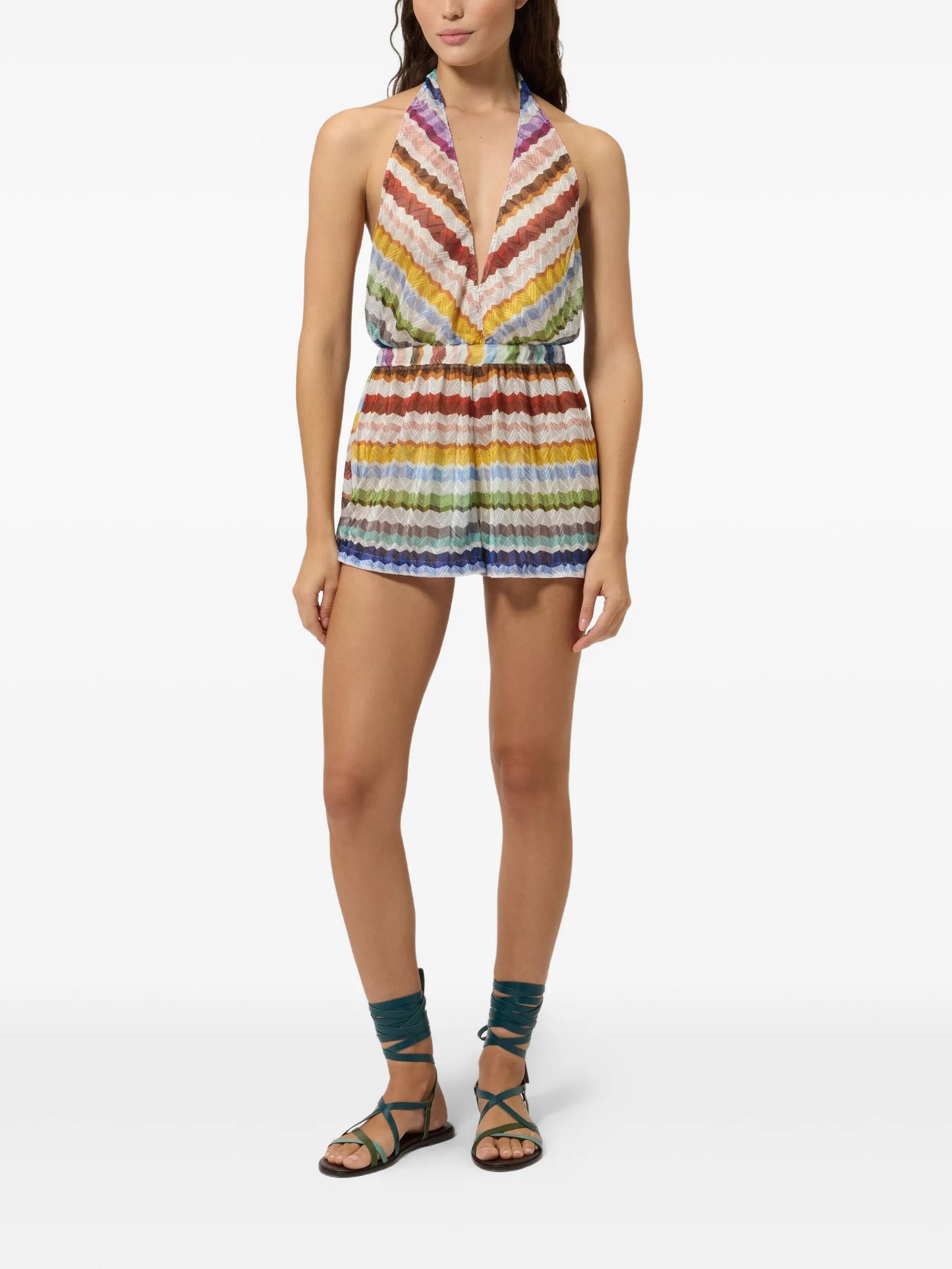 Zigzag-knit halterneck playsuit