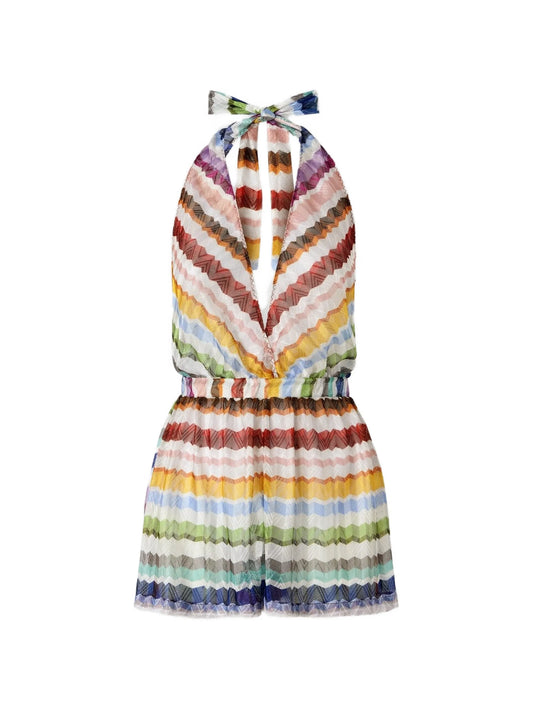 short zig zag tulle cover-up jumpsuit