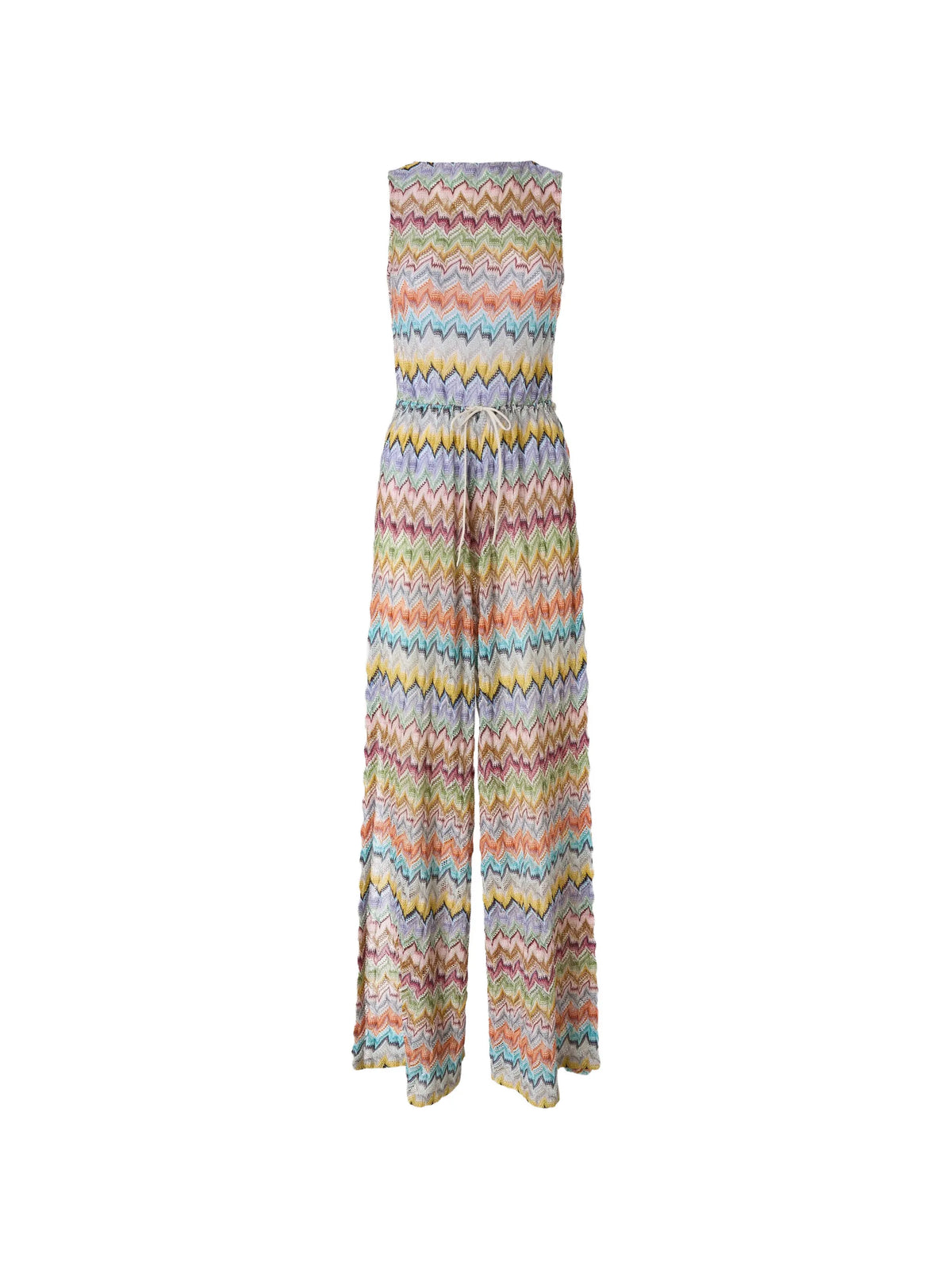 long lamé zigzag cover-up jumpsuit with cut-out