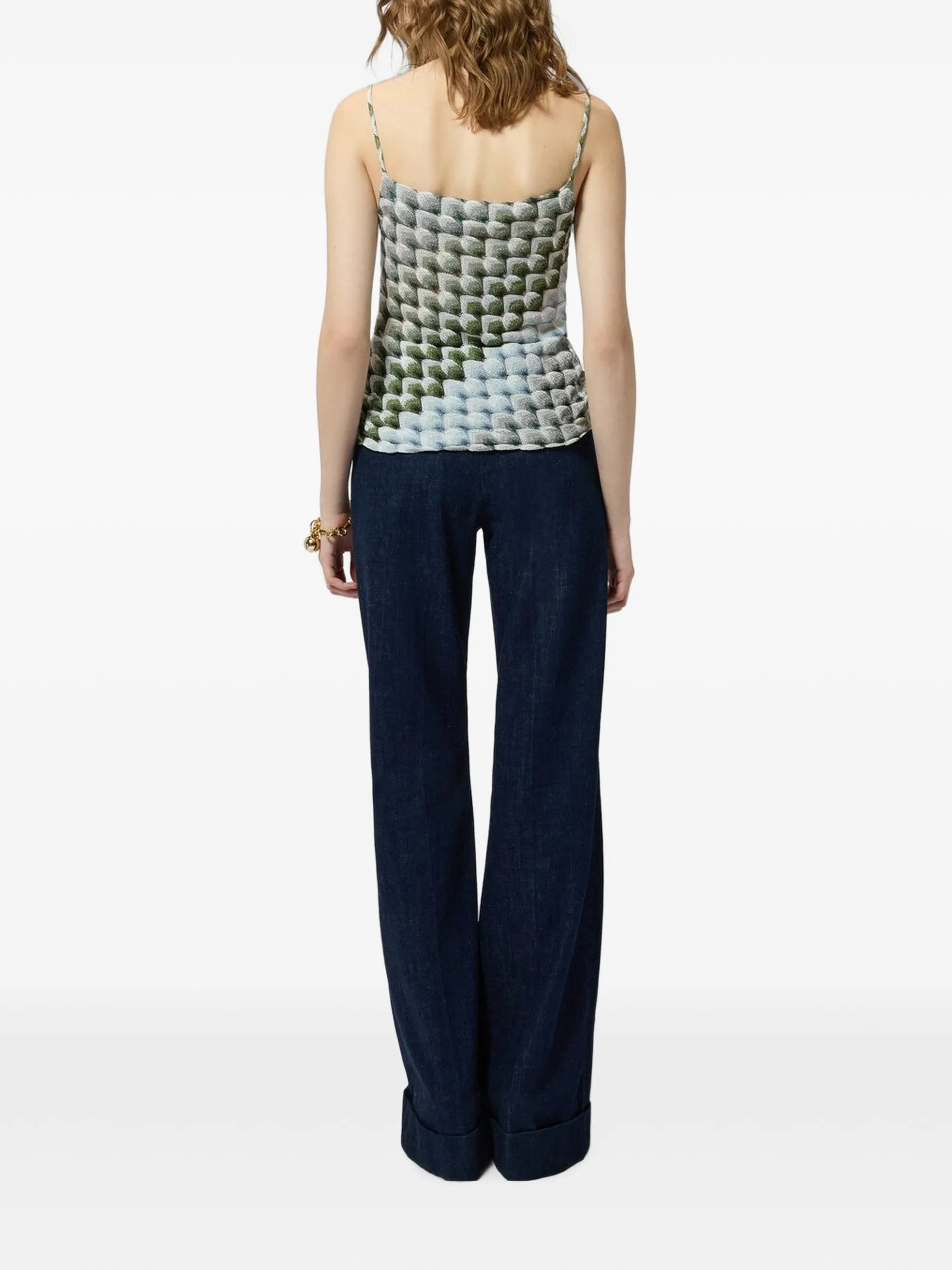 lace motif top with draped neckline