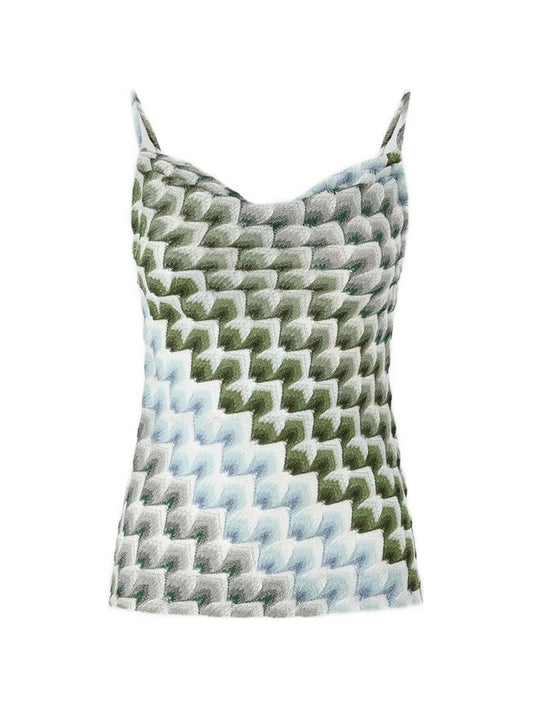 lace motif top with draped neckline
