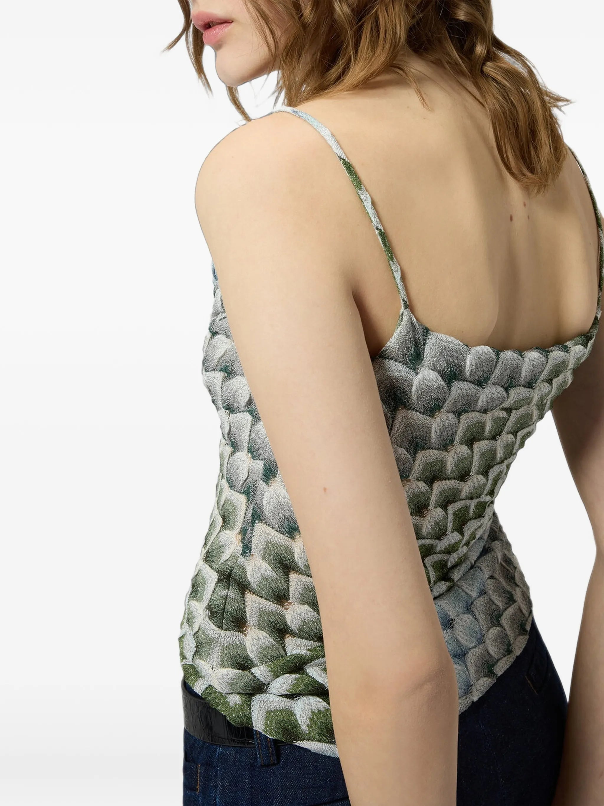 lace motif top with draped neckline