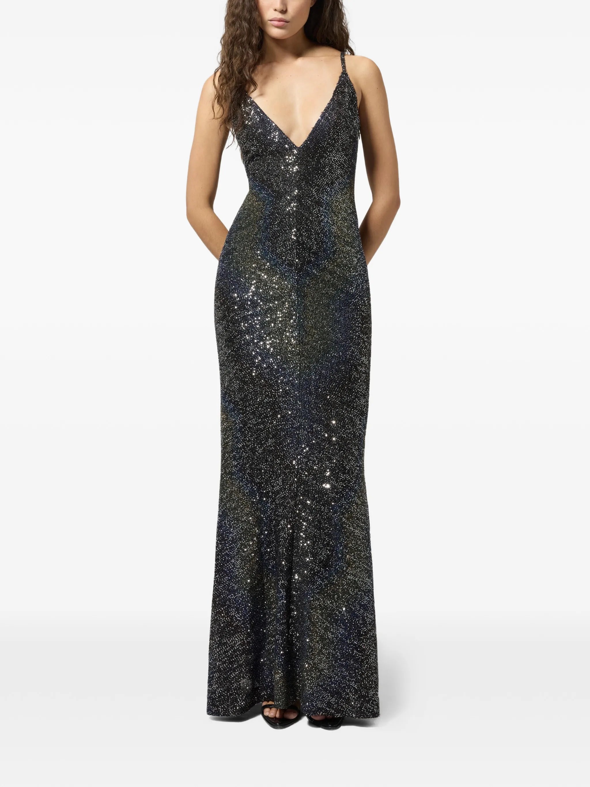 sequin-embellished chevron-knit dress