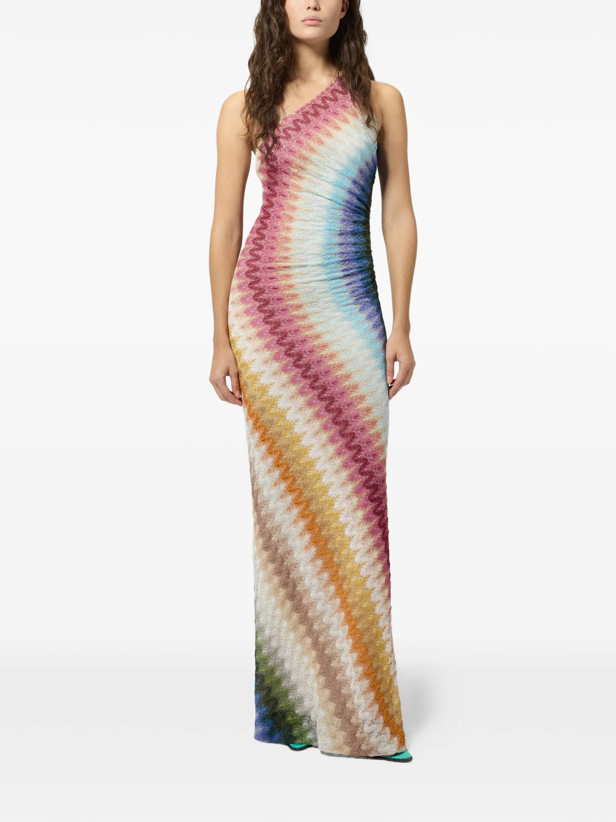 one-shoulder long lace dress