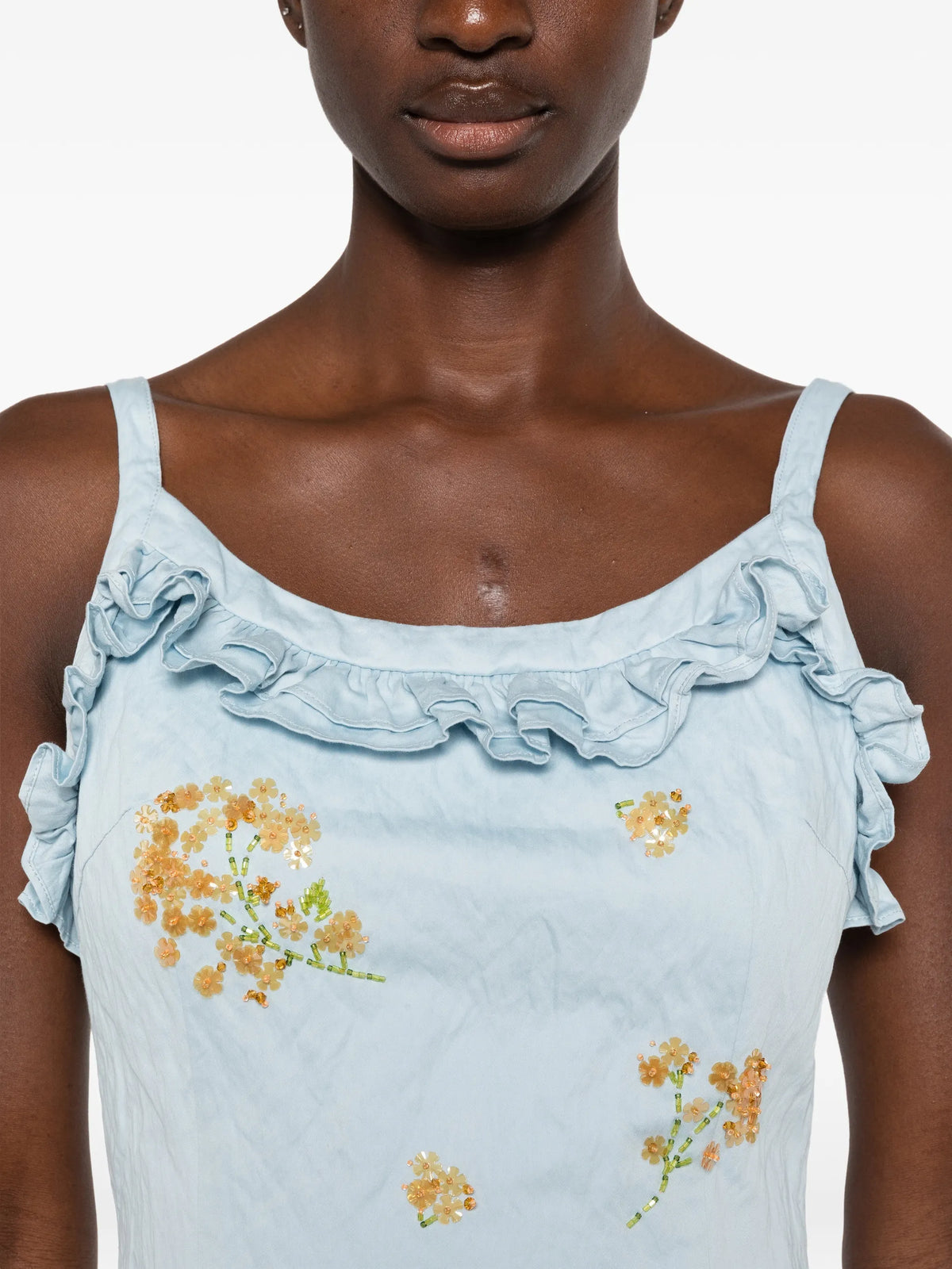ruffled floral-embellished midi dress