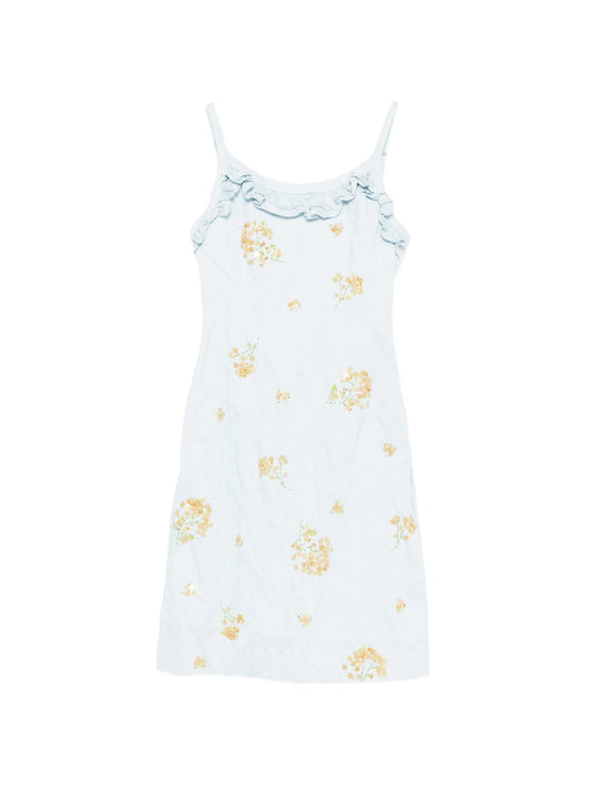 ruffled floral-embellished midi dress