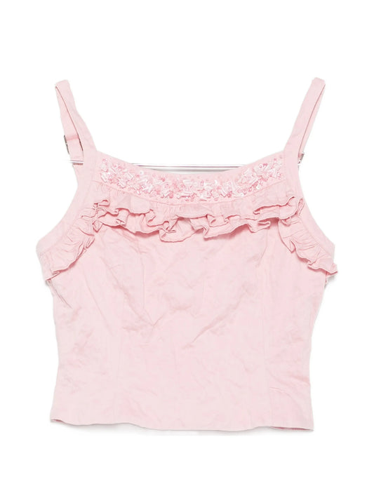 ruffled lace-trim top