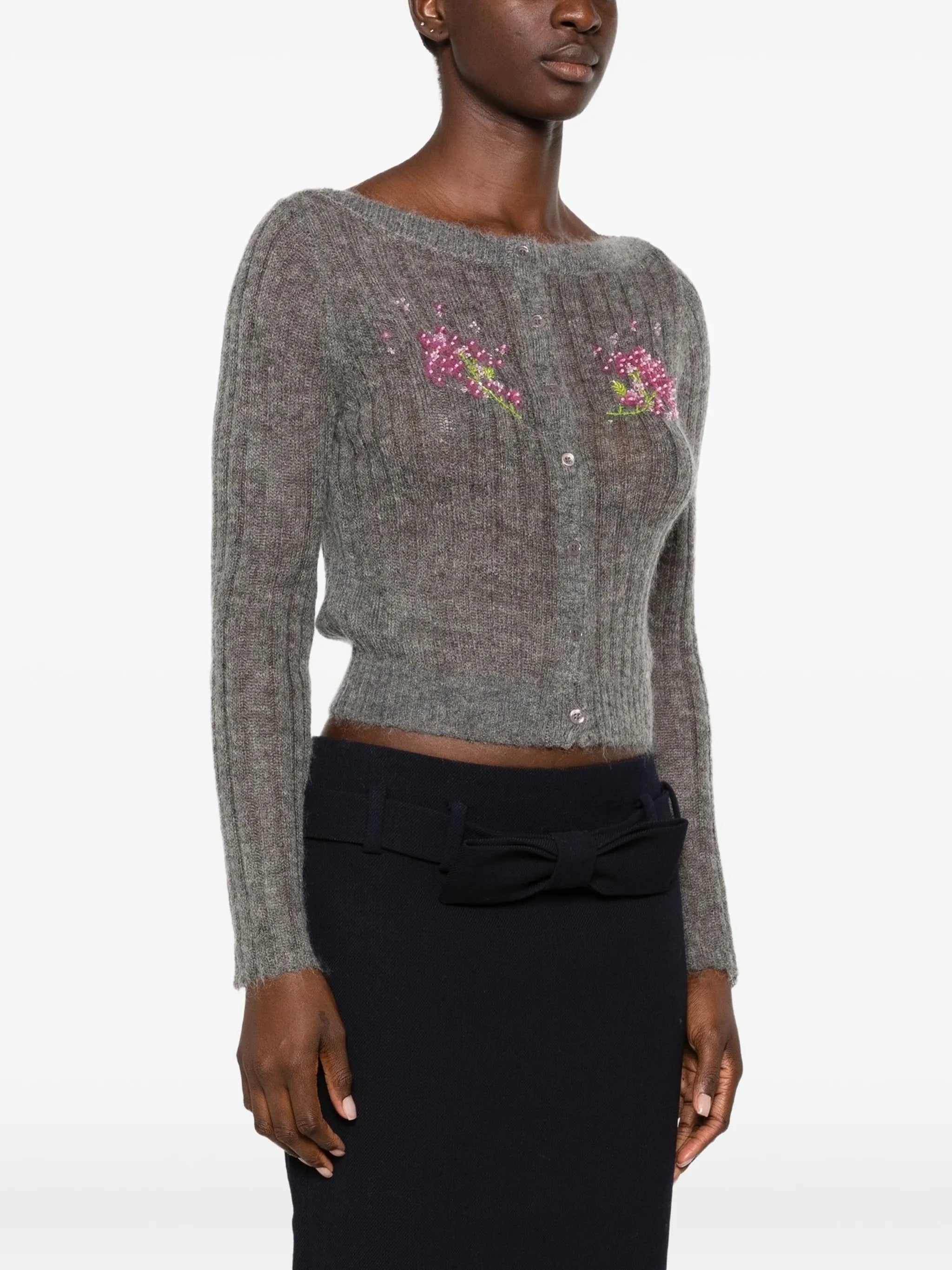 floral-embellished cropped cardigan