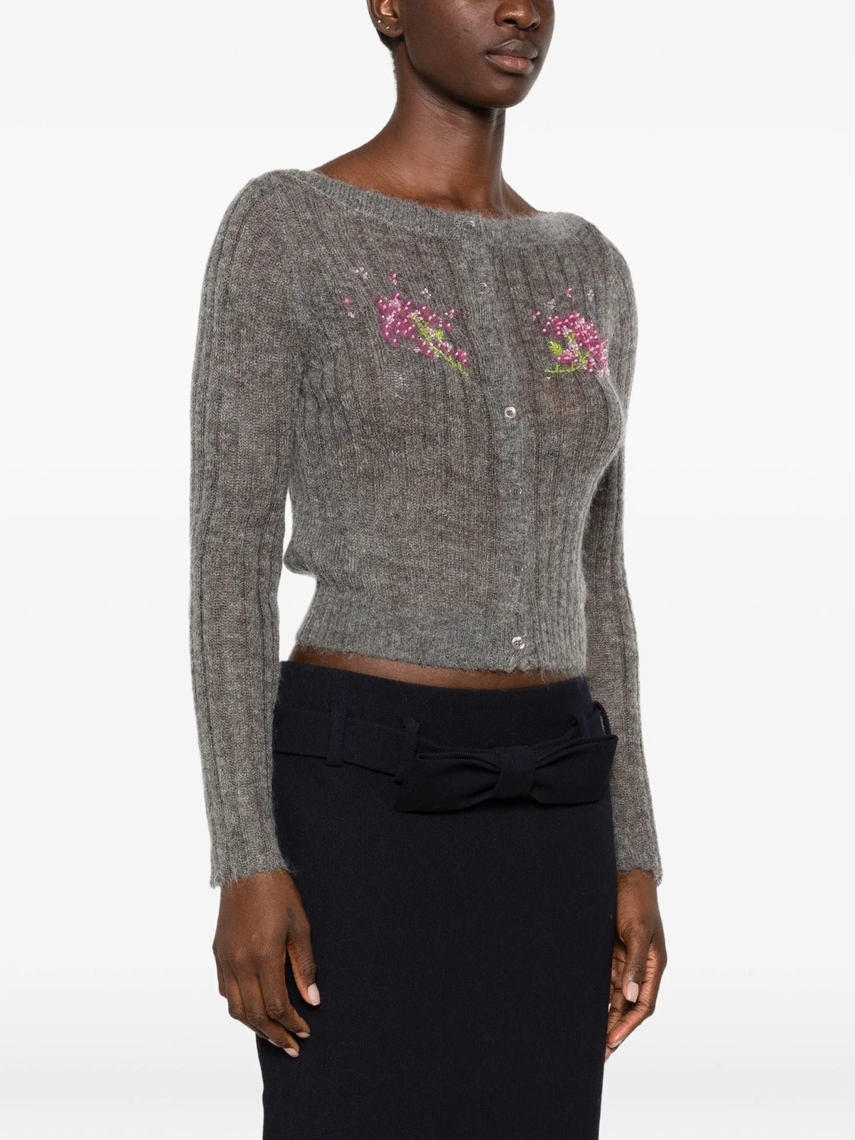 floral-embellished cropped cardigan