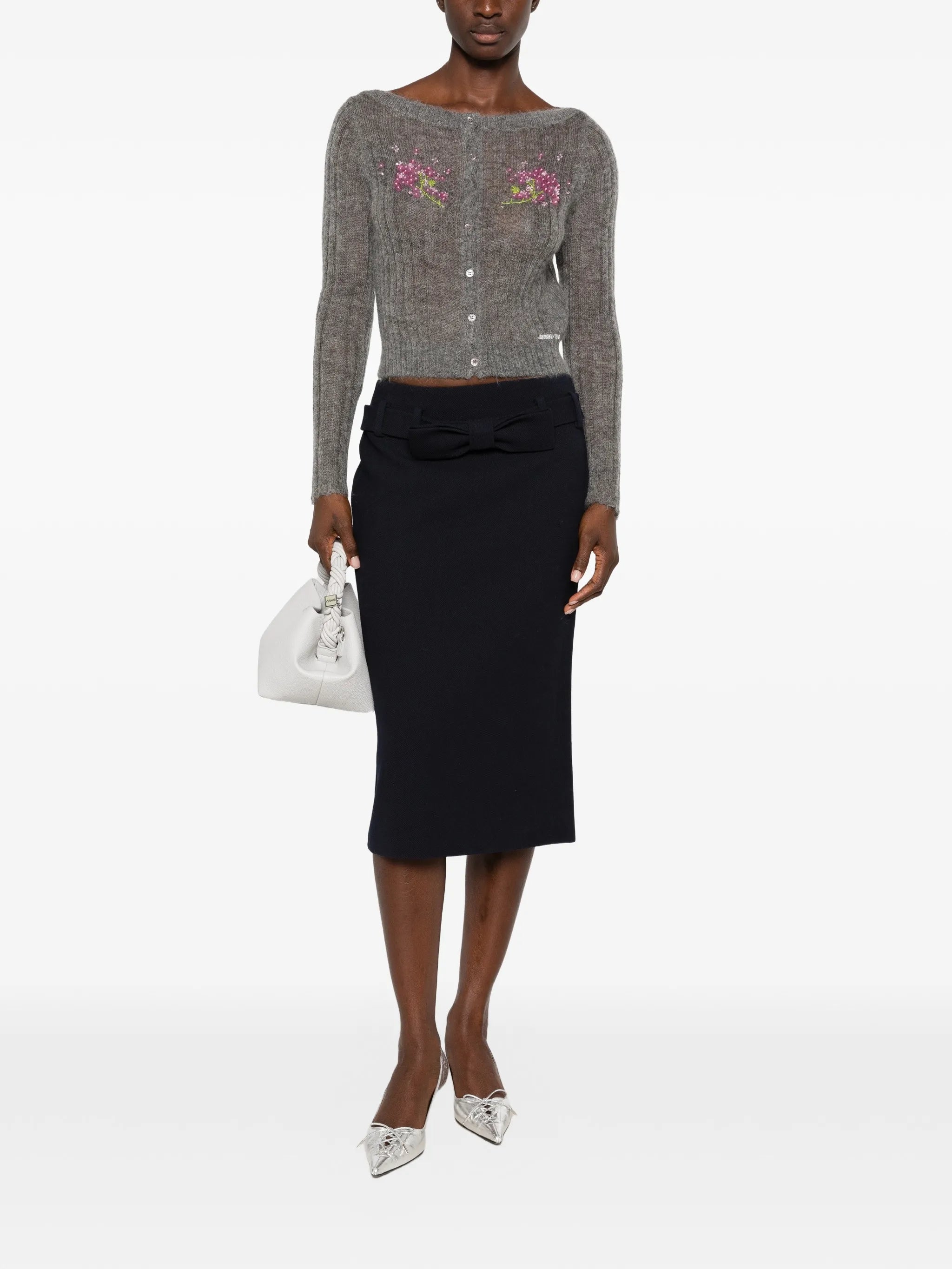 floral-embellished cropped cardigan