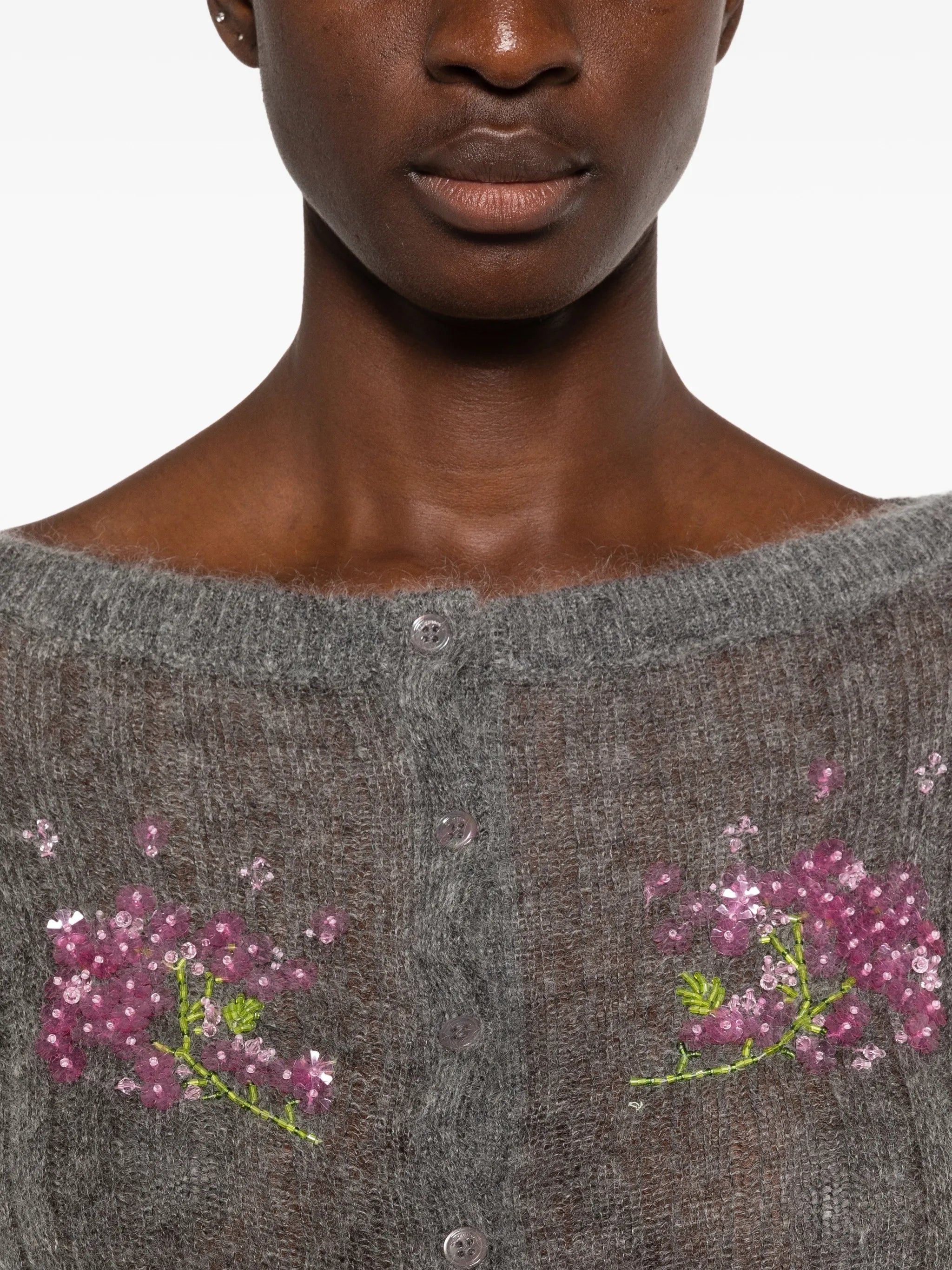 floral-embellished cropped cardigan