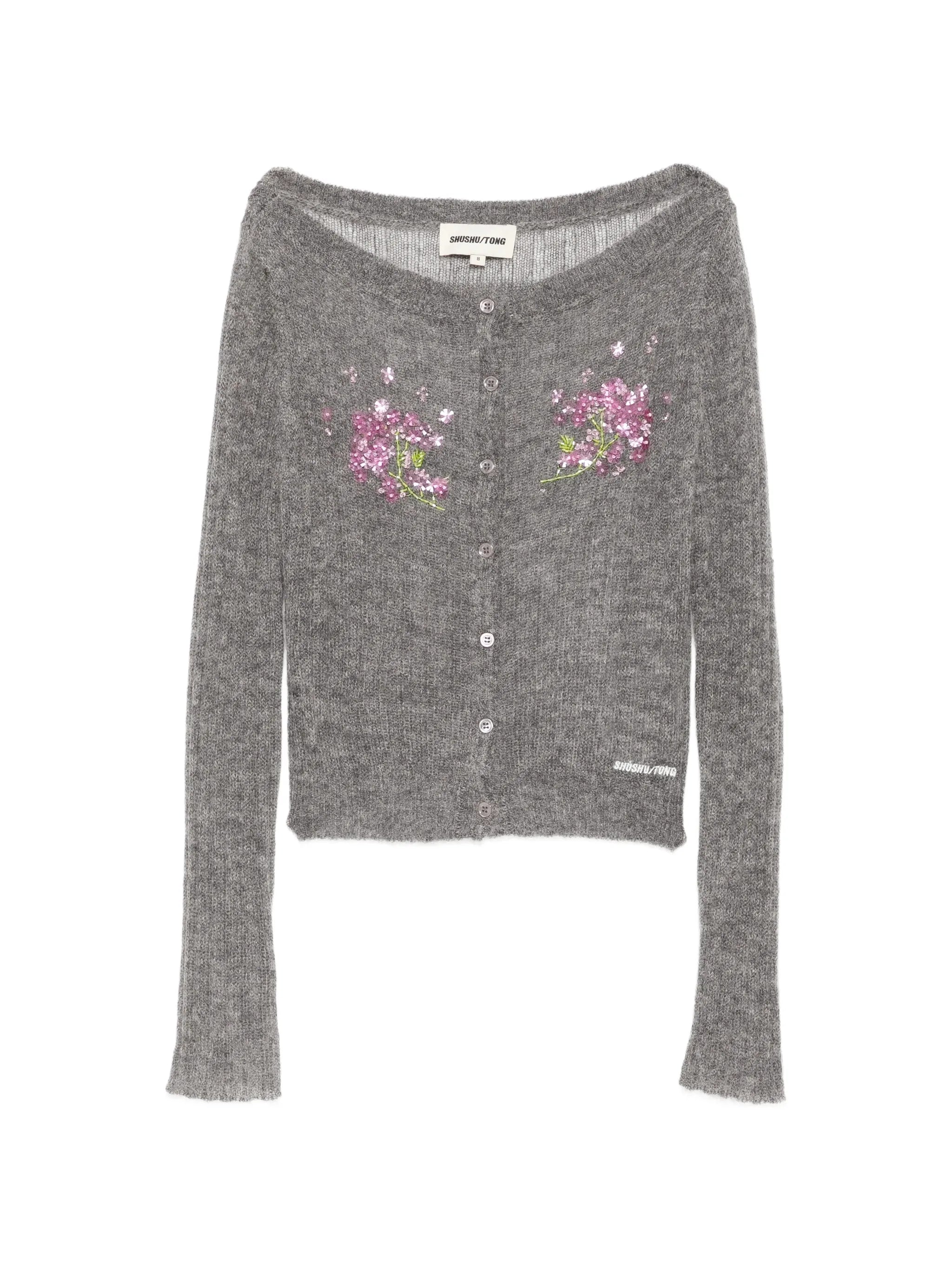 floral-embellished cropped cardigan