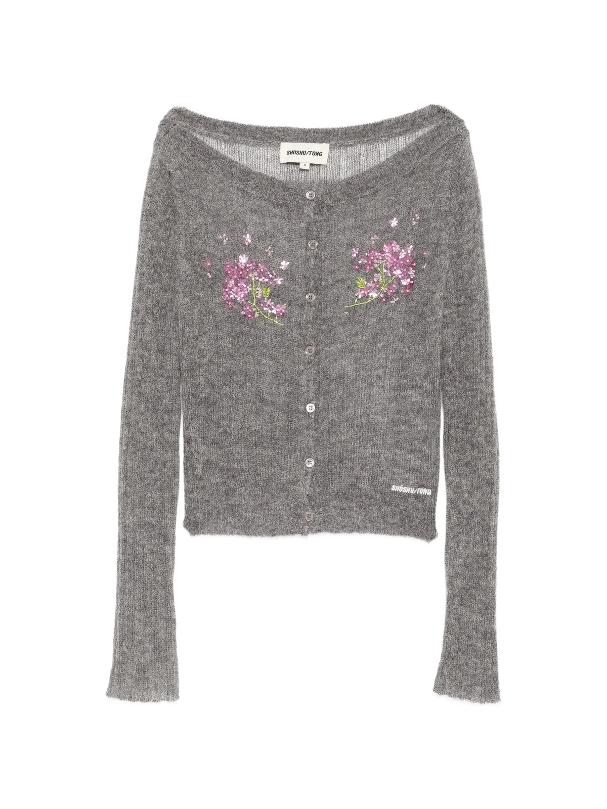 floral-embellished cropped cardigan