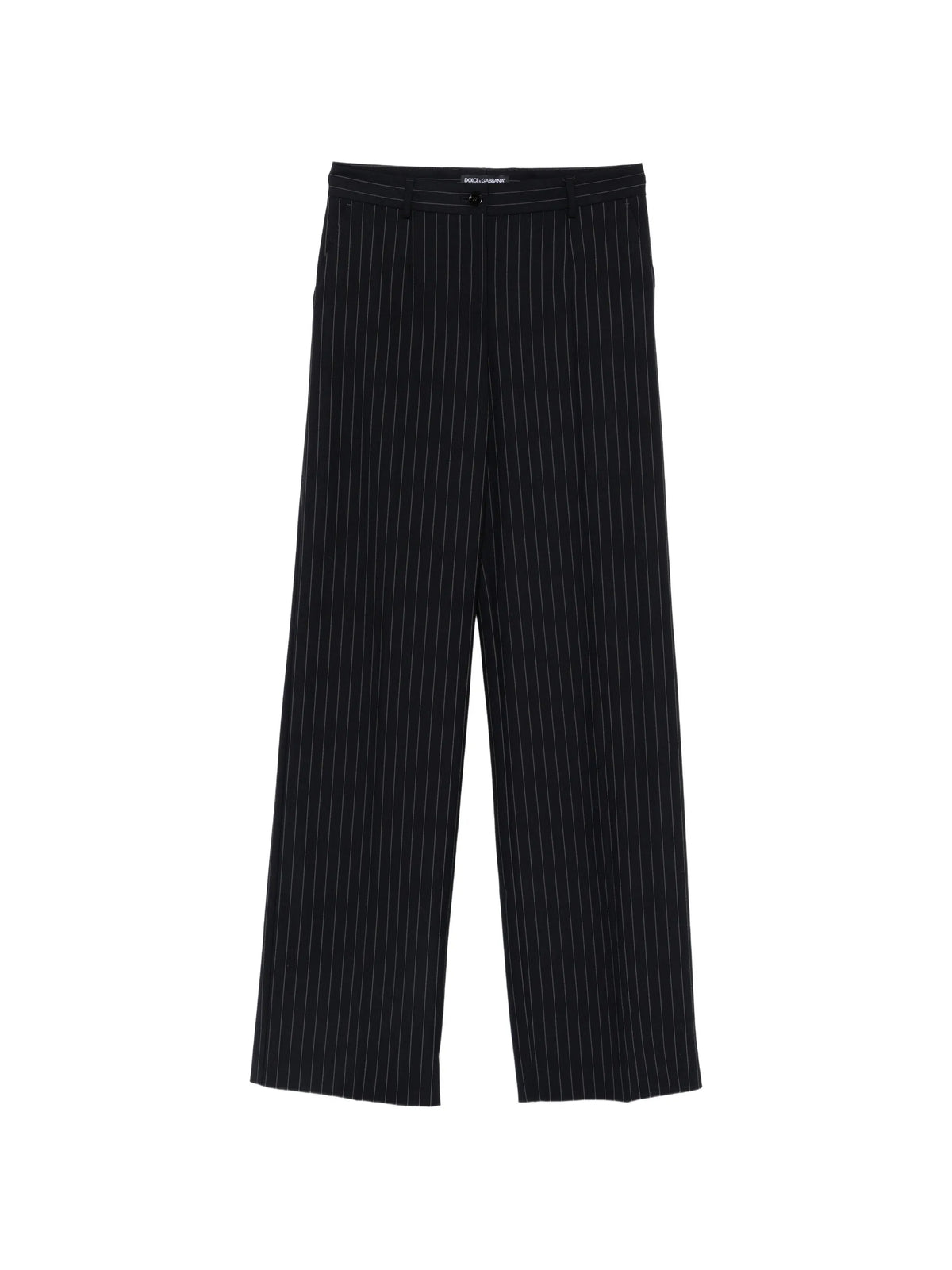 pinstriped wide-leg trousers