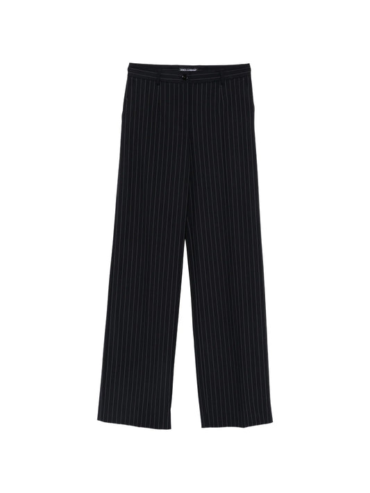 pinstriped wide-leg trousers