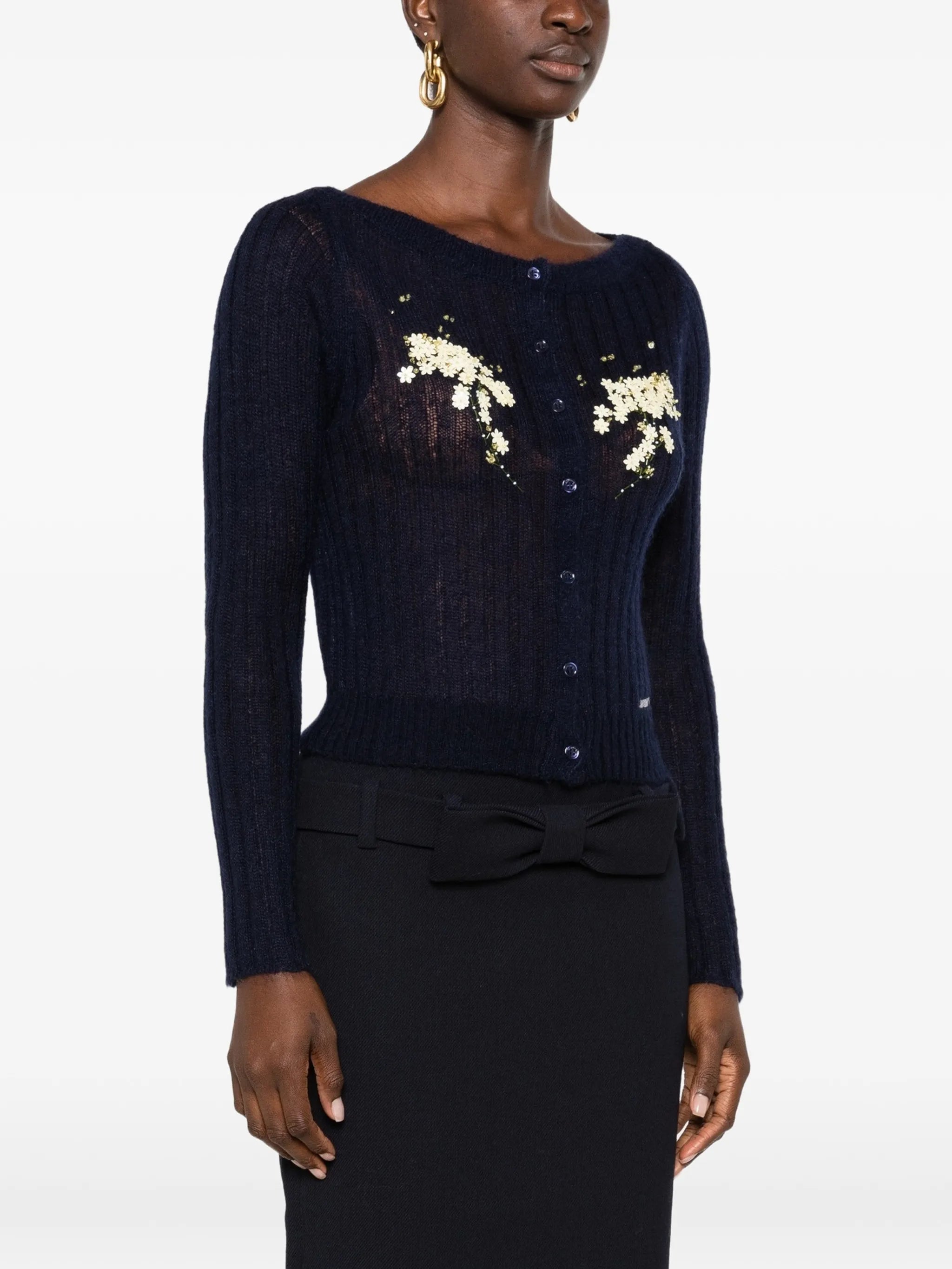 beaded floral-embellished cardigan