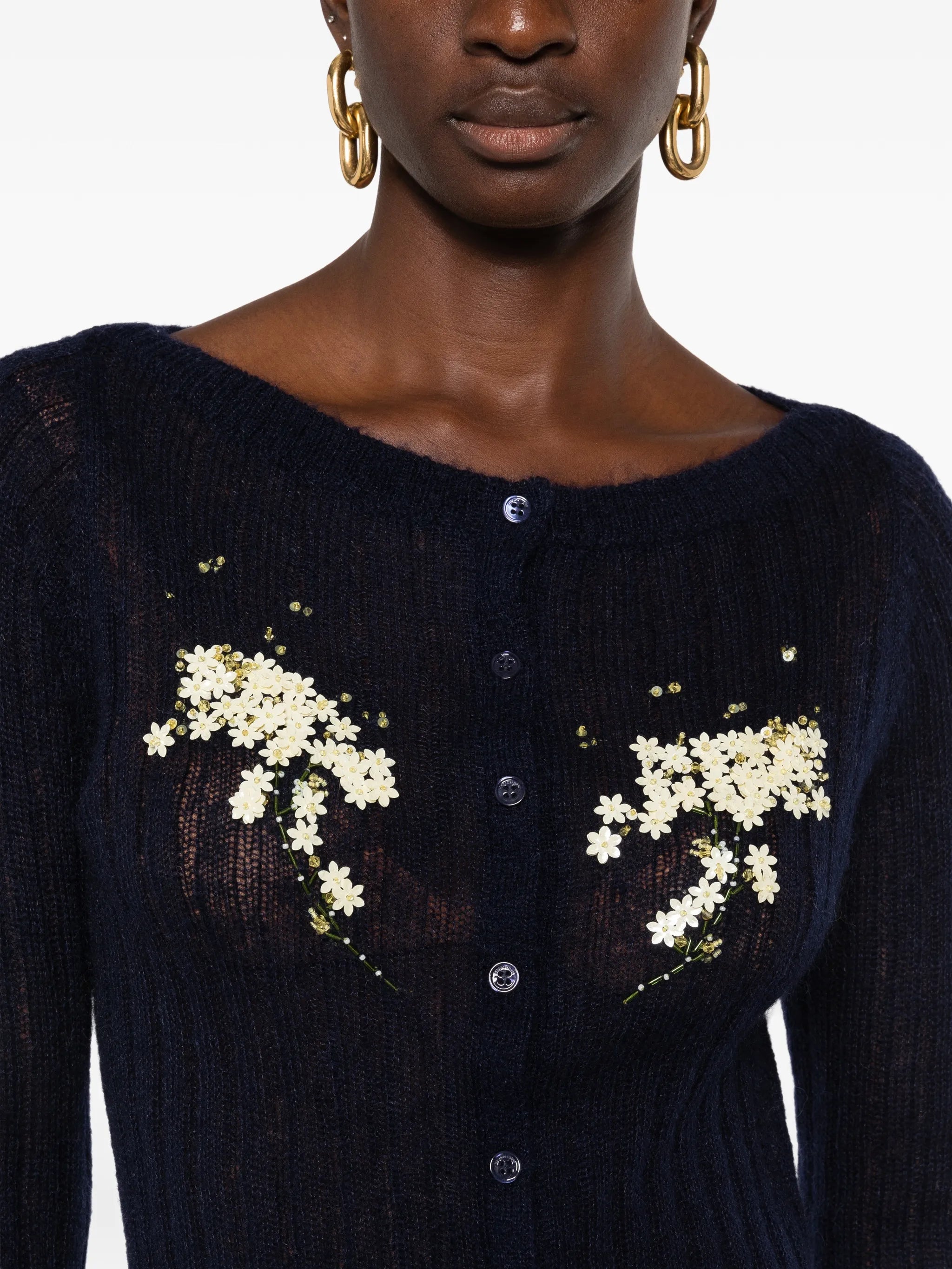 beaded floral-embellished cardigan