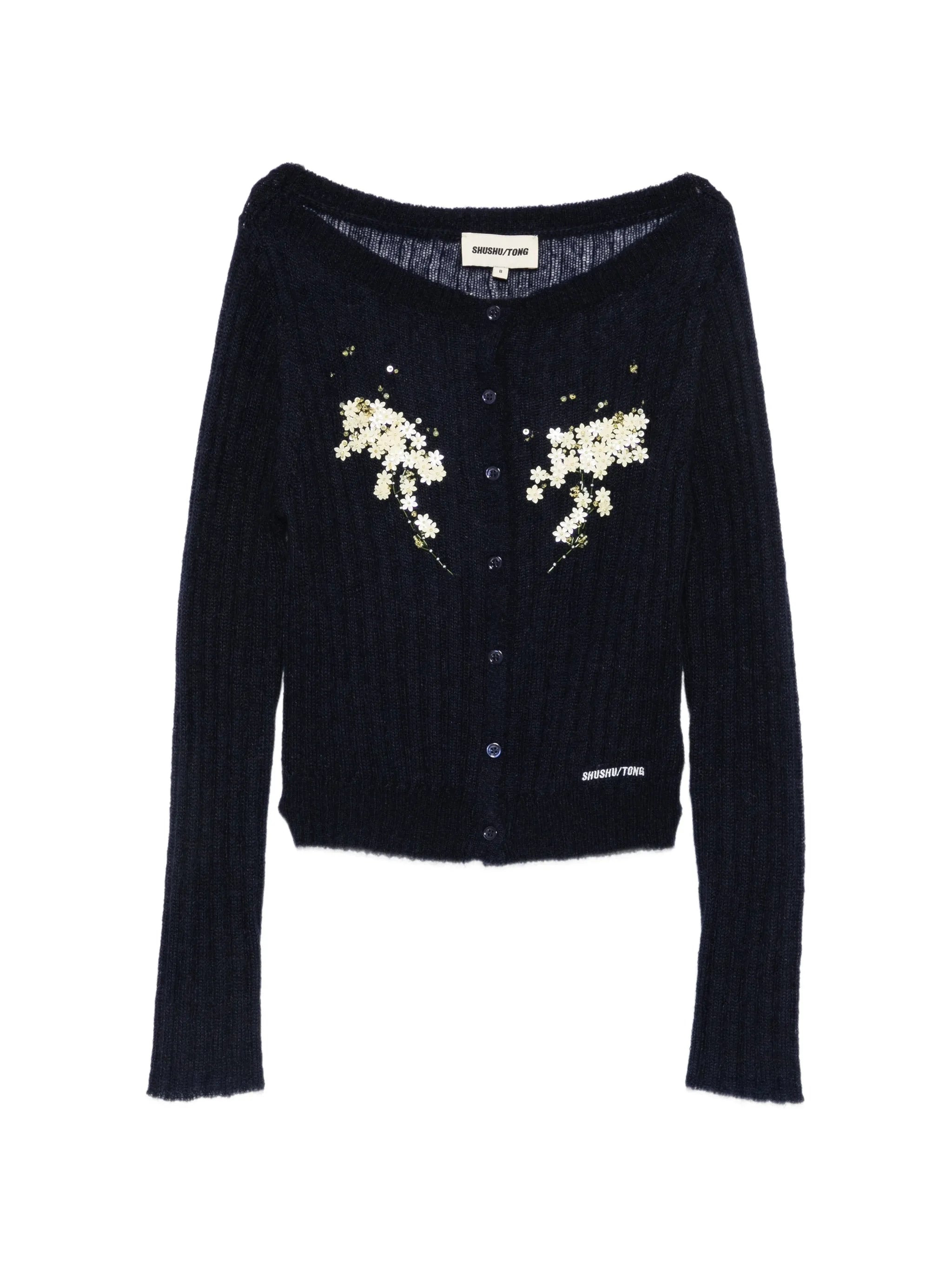 beaded floral-embellished cardigan