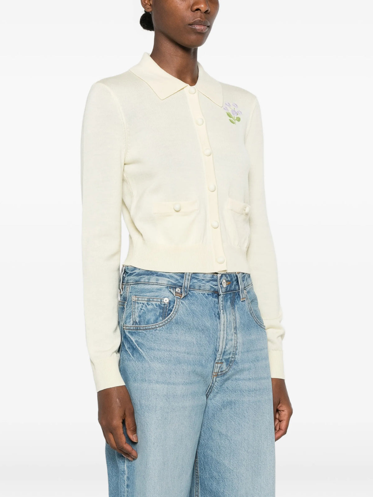 flower embroidered knit cardigan
